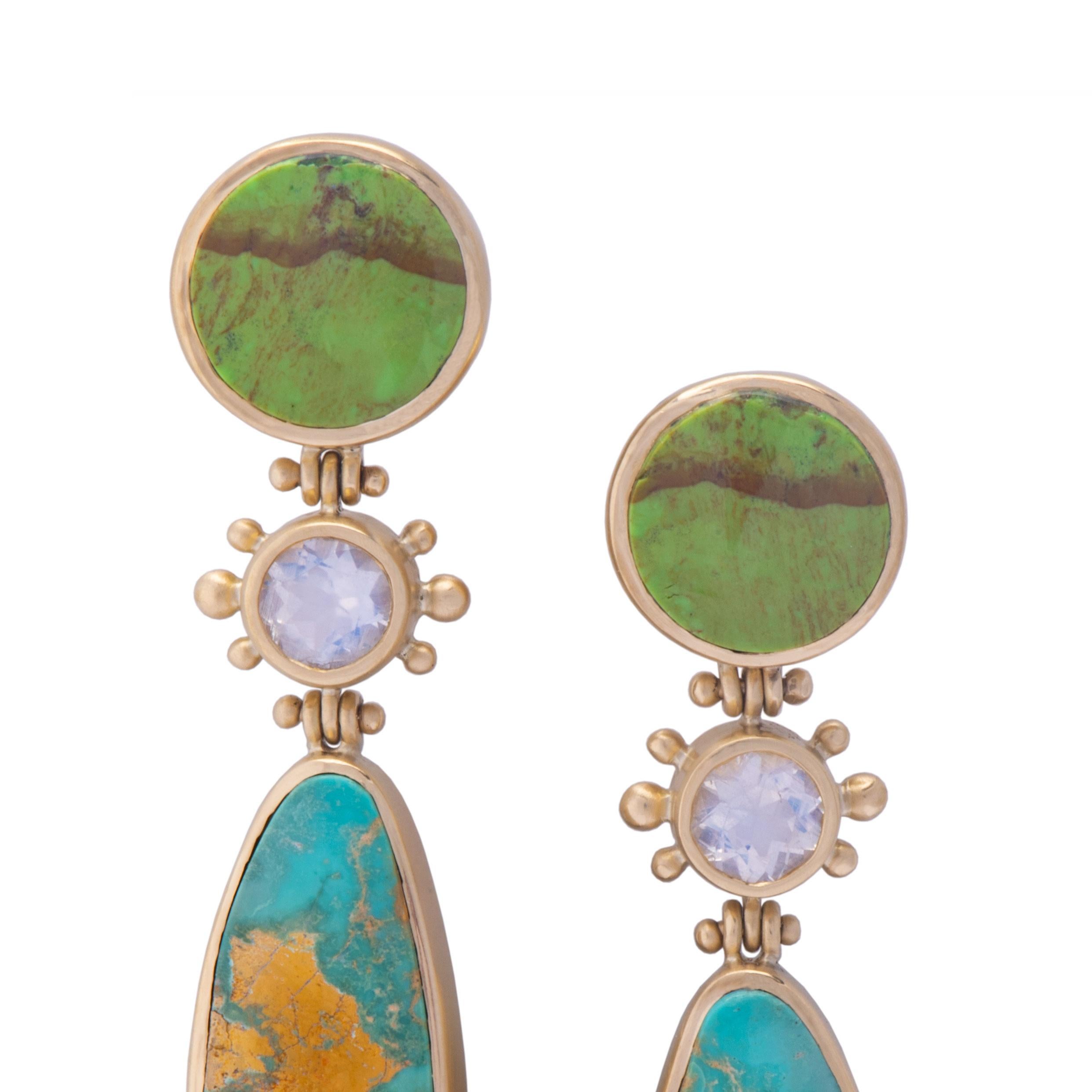 Water Maiden Turquoise and Gaspeite Post Earrings In New Condition For Sale In Santa Fe, NM