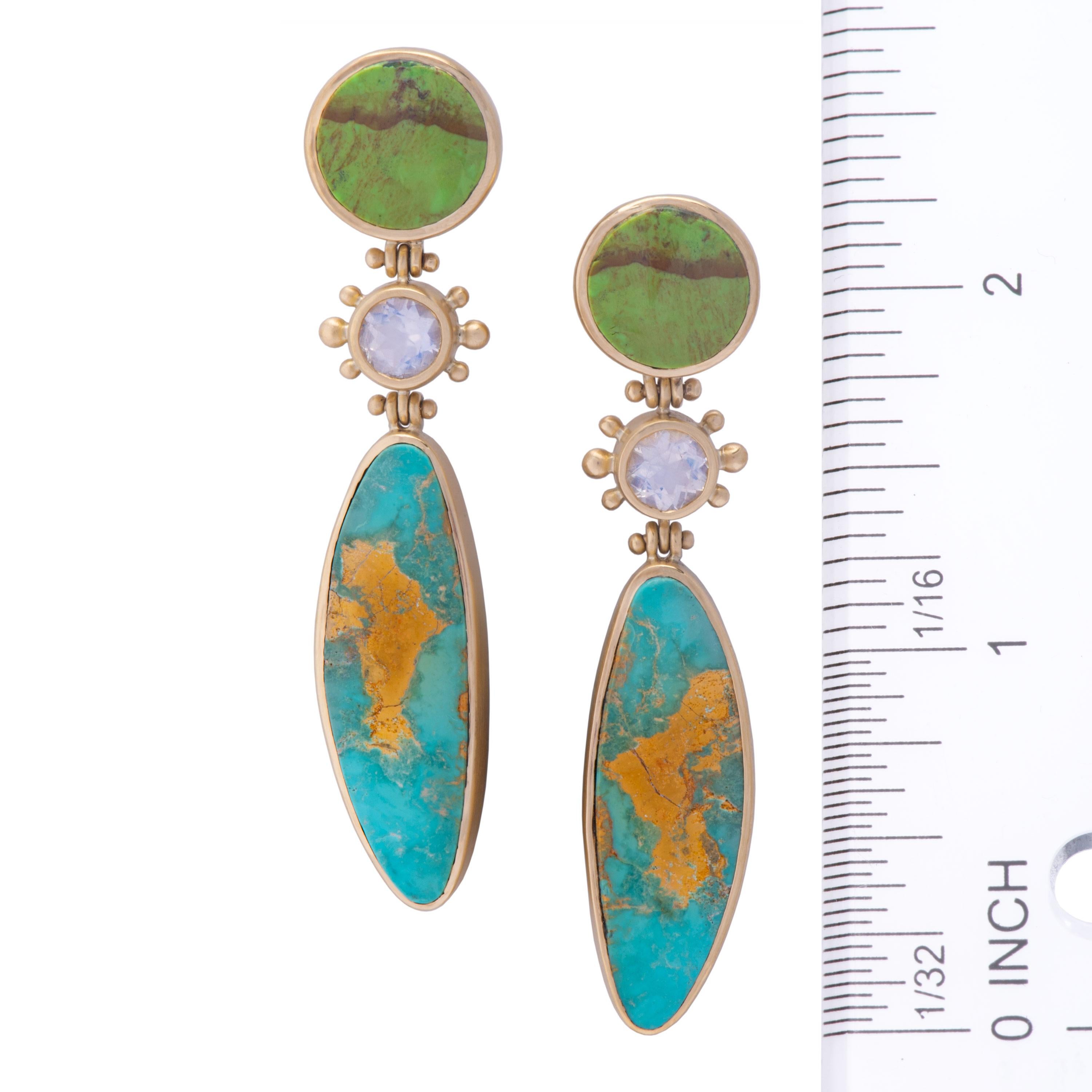 Women's or Men's Water Maiden Turquoise and Gaspeite Post Earrings For Sale