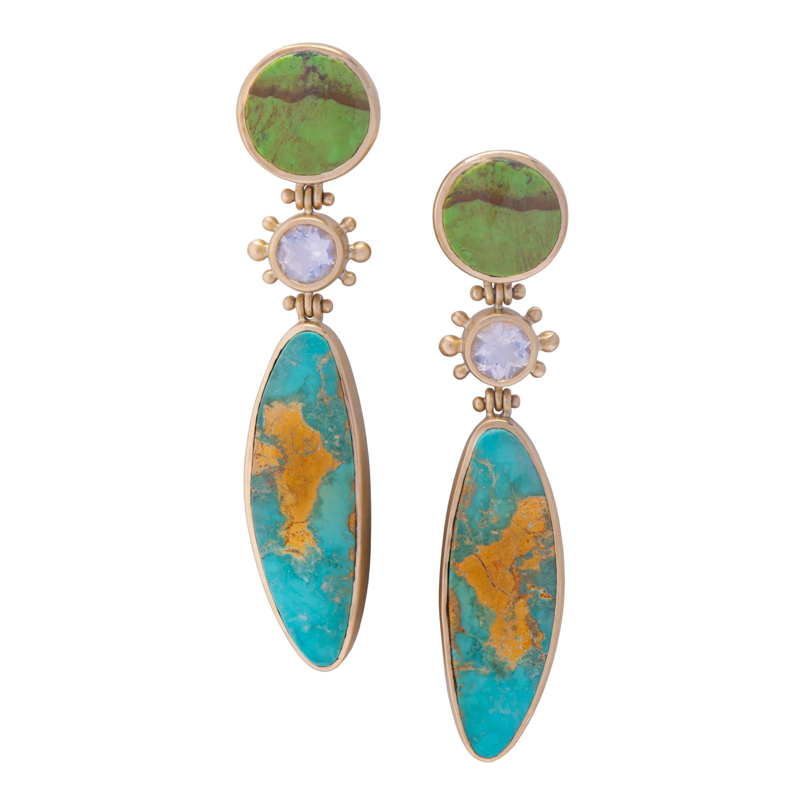 Water Maiden Turquoise and Gaspeite Post Earrings For Sale