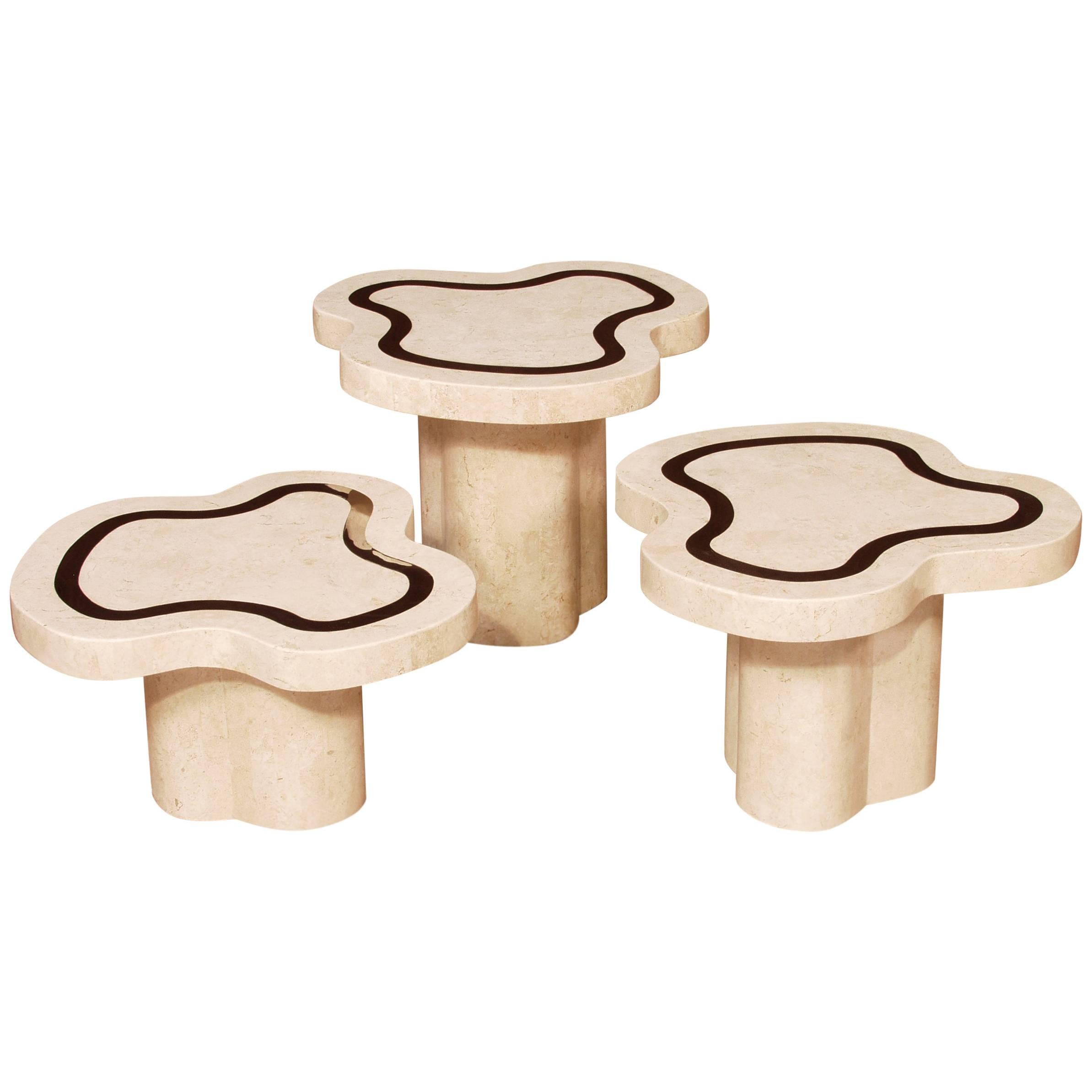 "Water Mushroom" Coffee Table Set in Tessellated Stone and Stainless Steel