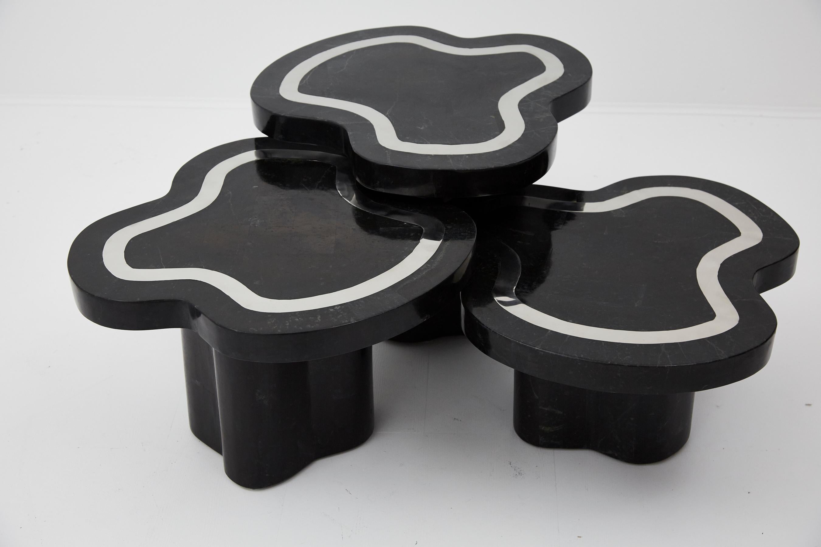 Water Mushroom Tables, Black Stone with Stainless Steel, Set of Three, 1990s For Sale 9