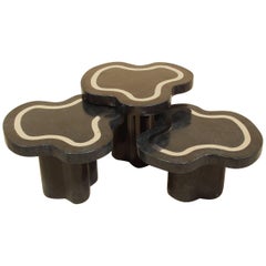 Water Mushroom Tables, Black Stone with Stainless Steel, Set of Three, 1990s