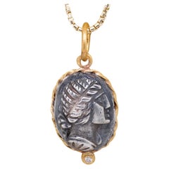 Water Nymph, Charm Pendant Necklace Amulet with Diamond, 24kt Gold and Silver