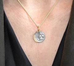 Water Nymph, Synope, Pendant Necklace Charm Coin Amulet with Diamonds, 24kt Gold