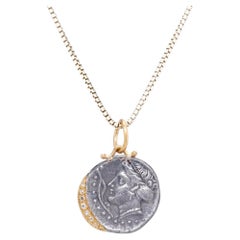 Water Nymph, Synope, Pendant Necklace Charm Coin Amulet with Diamonds, 24kt Gold