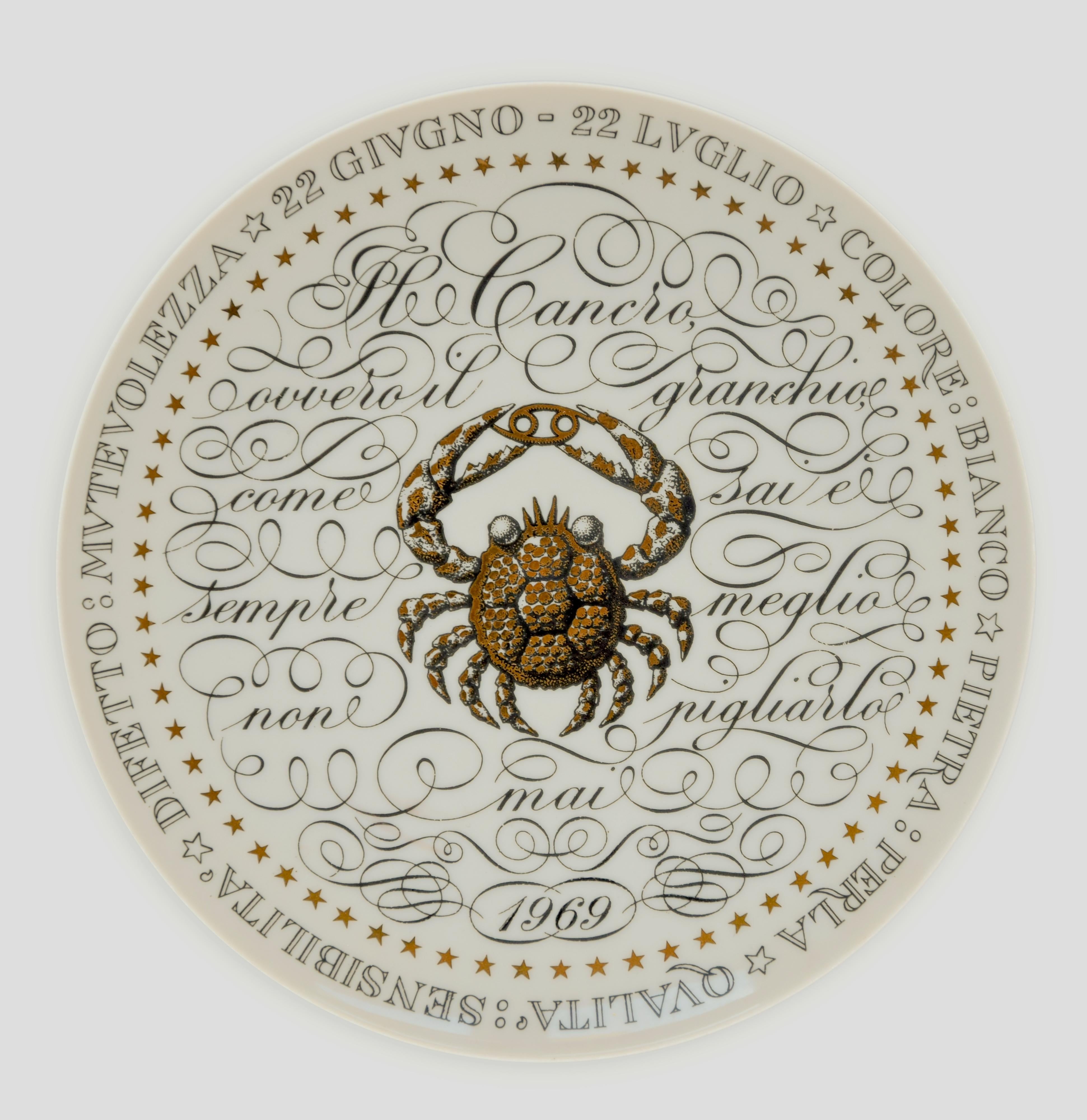 Porcelain Water Signs, Set of 3 Plates from Zodiac Plate Series by P. Fornasetti, 1965