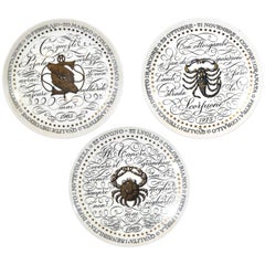 Water Signs, Set of 3 Plates from Zodiac Plate Series by P. Fornasetti, 1965