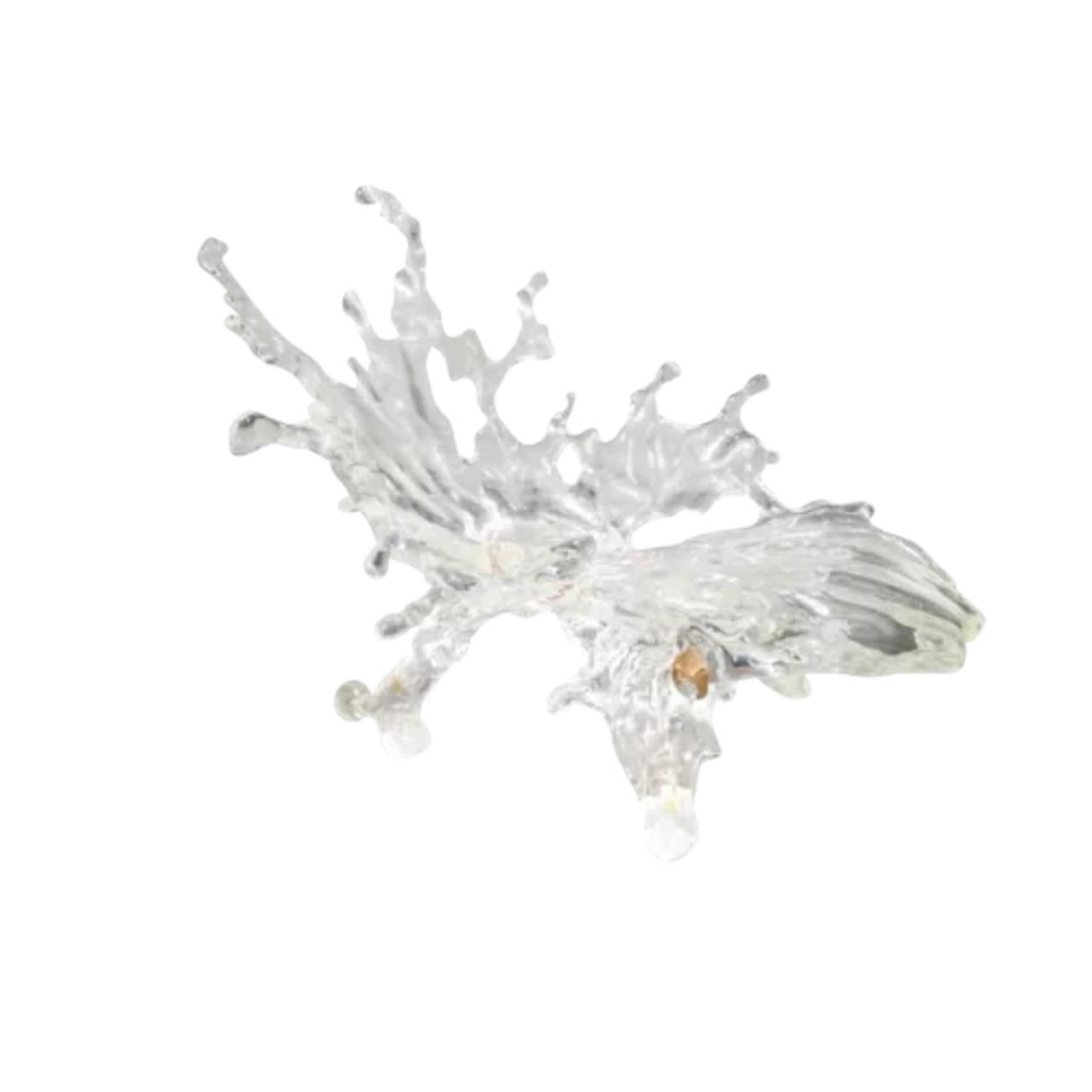 Art Deco Water Splash Chaise Lounge – Unique Acrylic Crystal Design with Embedded Leaves For Sale