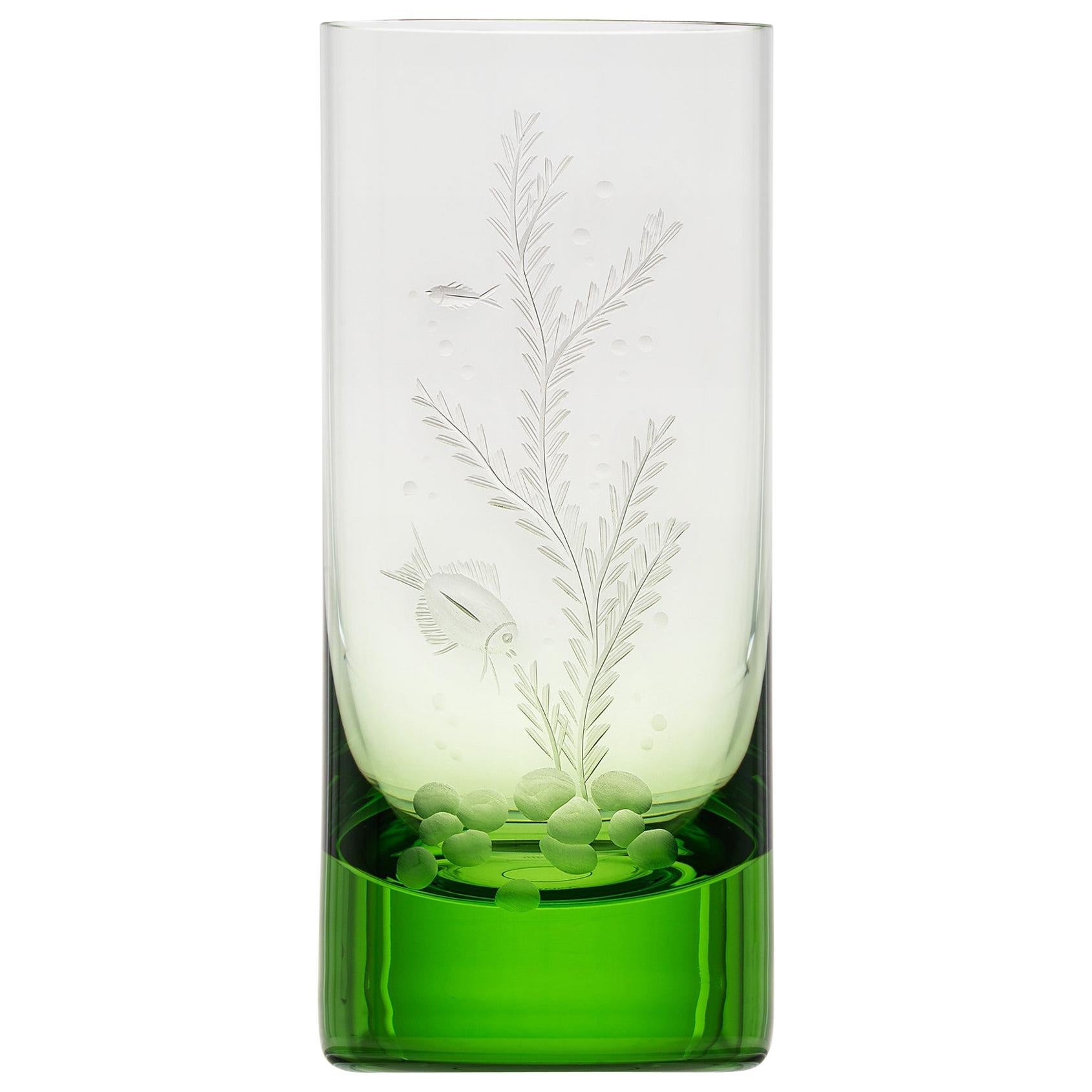 Water Tumbler Hand Engraved Water Life Motif 3 Ocean Green, 13.52 oz