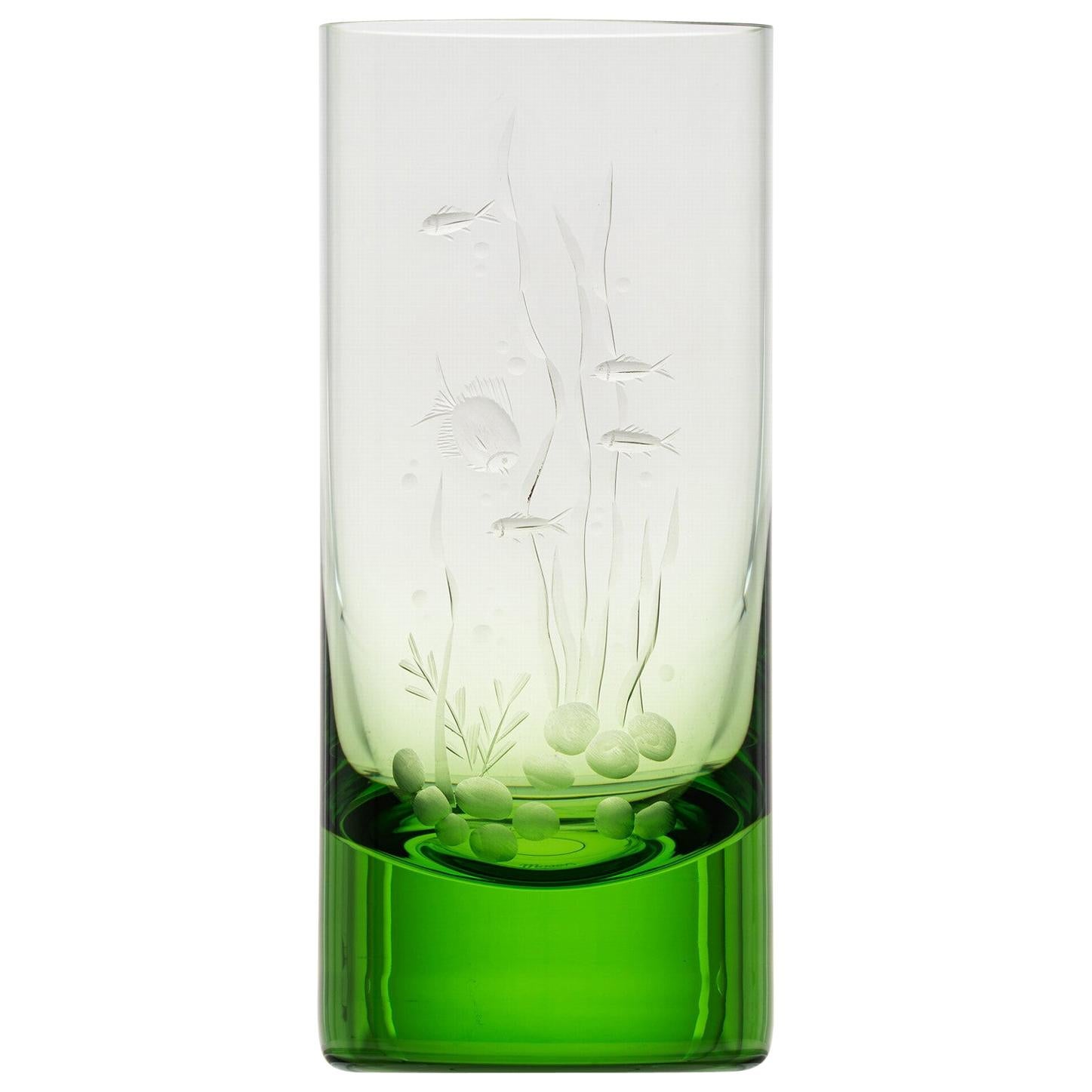 Water Tumbler Hand Engraved Water Life Motif 2 Ocean Green, 13.52 Oz