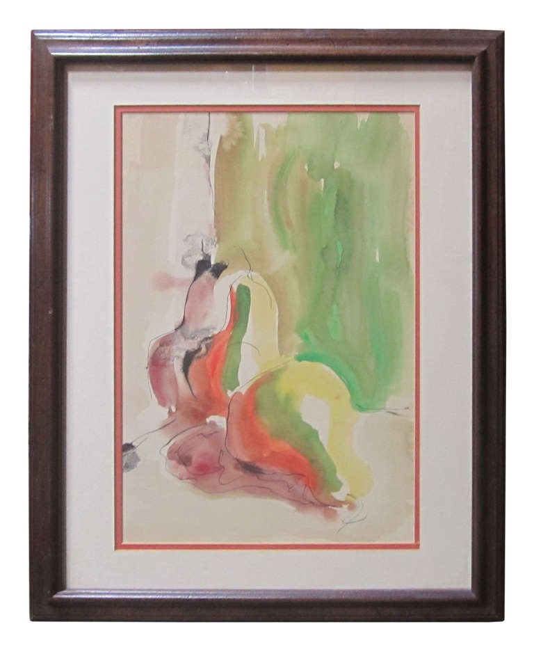 Watercolor Abstract Expressionist Still Lifes, A Pair In Excellent Condition For Sale In Pasadena, CA