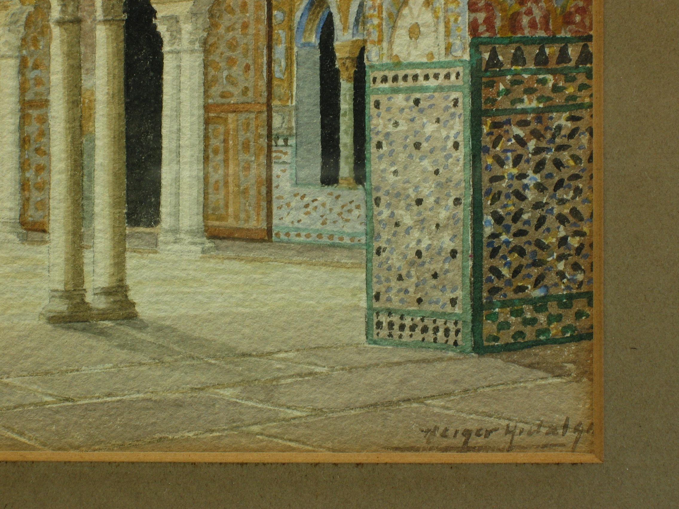 Spanish Colonial Watercolor Alcazar Palace of Seville by Fernando Liger Hidalgo 'Spanish'