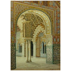 Watercolor Alcazar Palace of Seville by Fernando Liger Hidalgo 'Spanish'