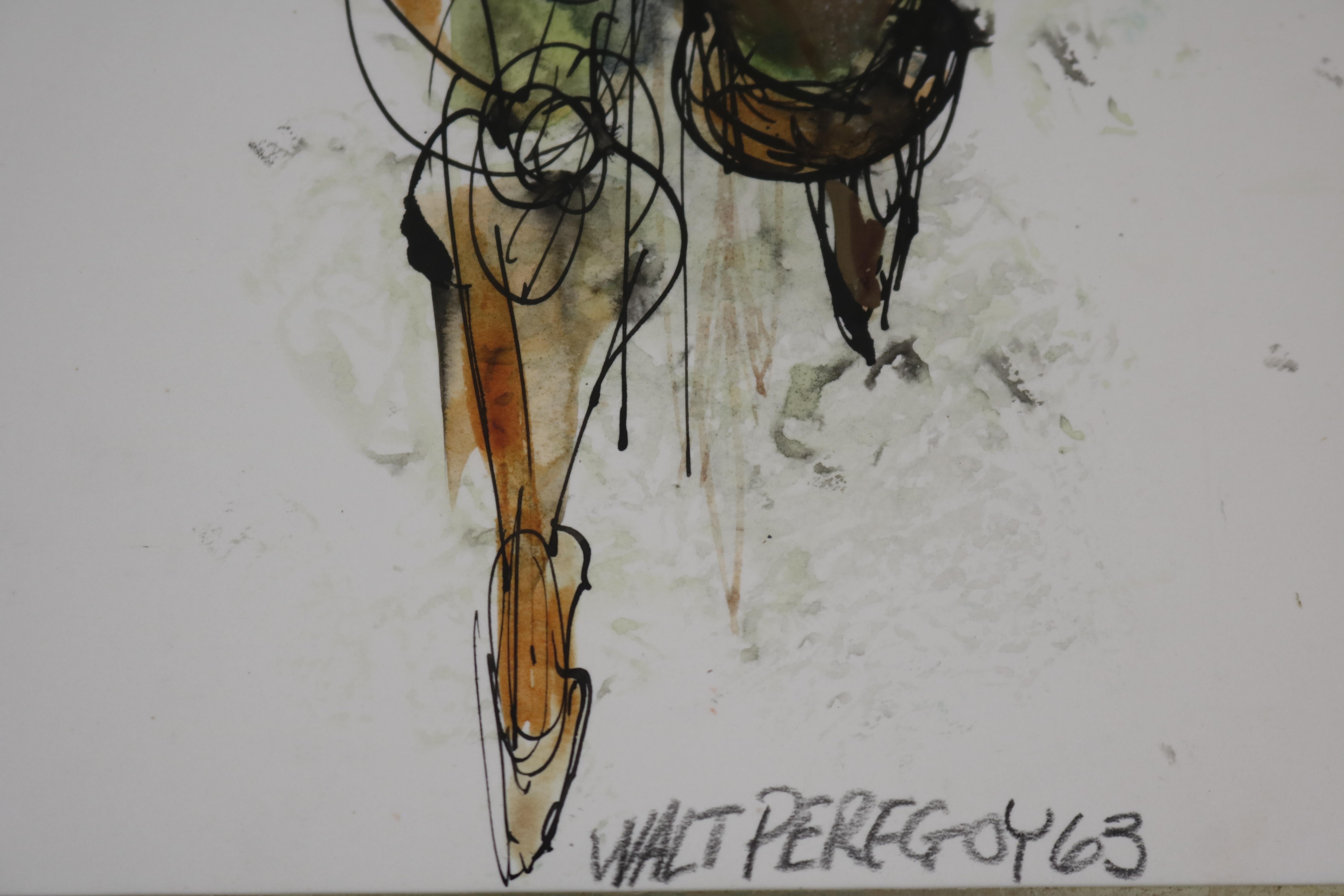 Watercolor and Ink of Dancing Figures Signed Walter Peregoy In Good Condition In Pasadena, CA