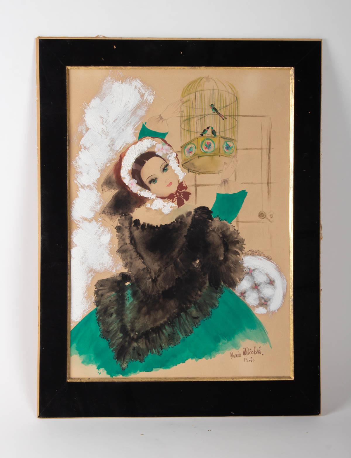 20th Century Watercolor, Belle Époque, 1900-1920, Signed Renée Michèle, Paris For Sale