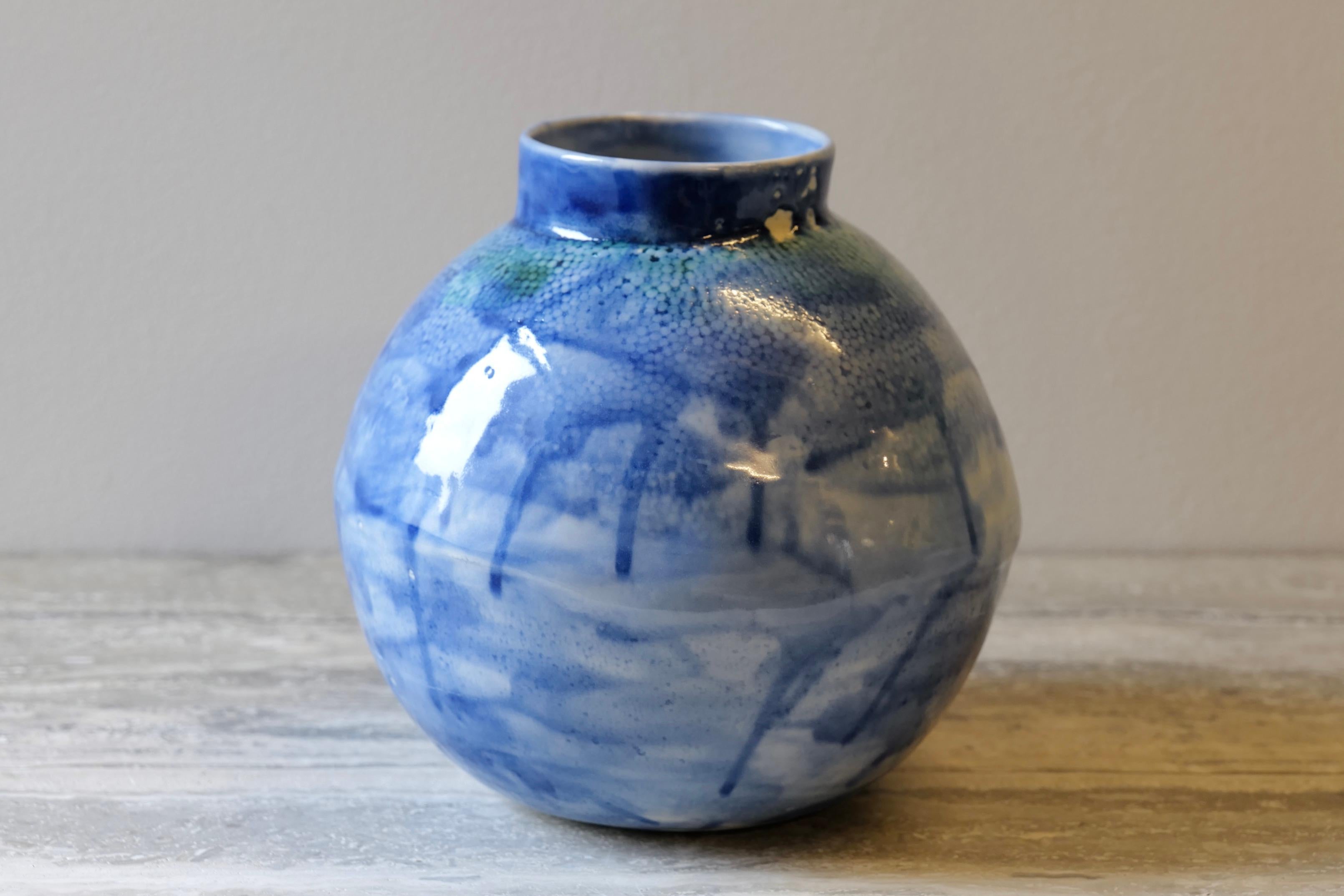 Minimalist Watercolor Blue Ball Vase by Lana Kova