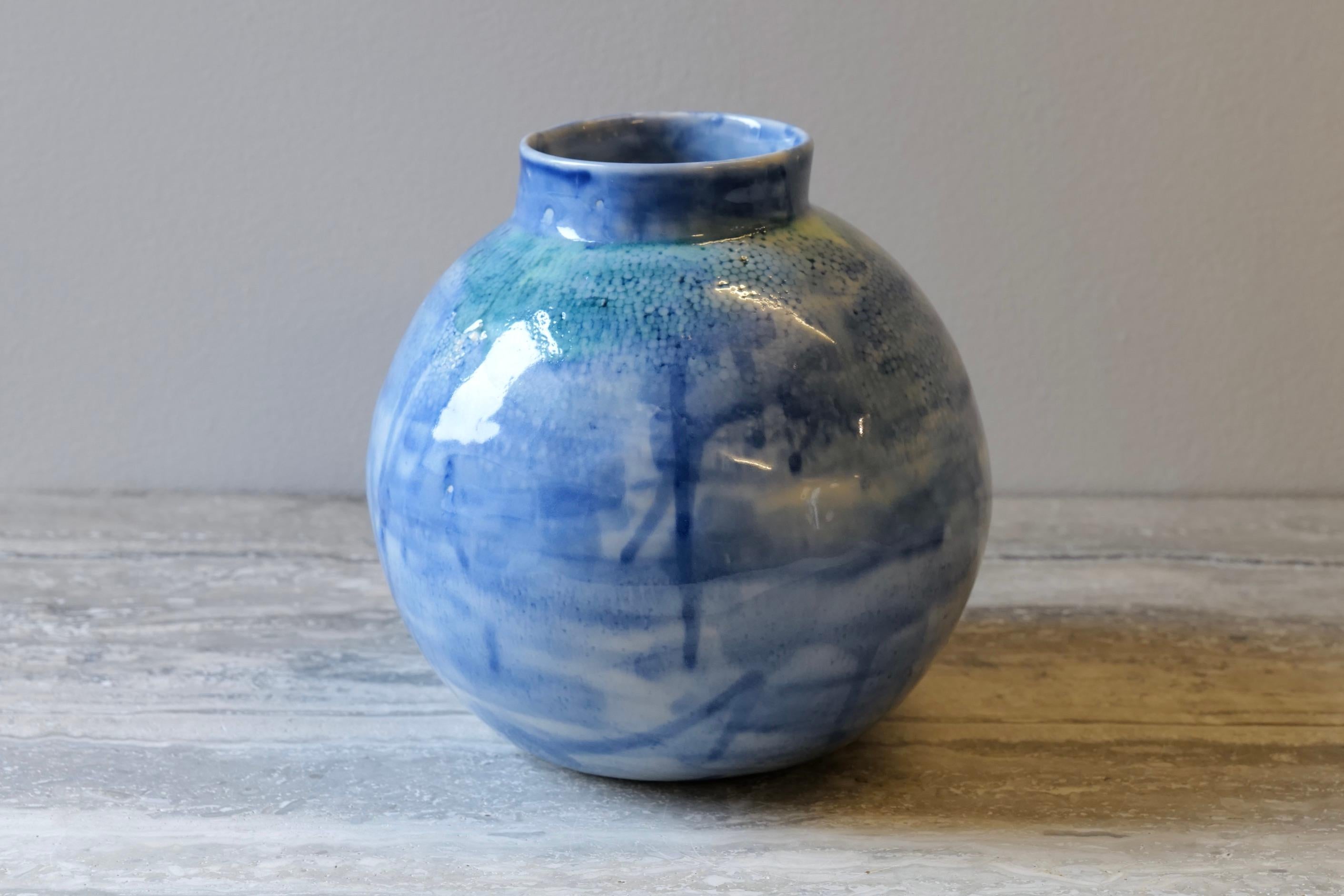 Minimalist Watercolor Blue Ball Porcelain Vase by Lana Kova