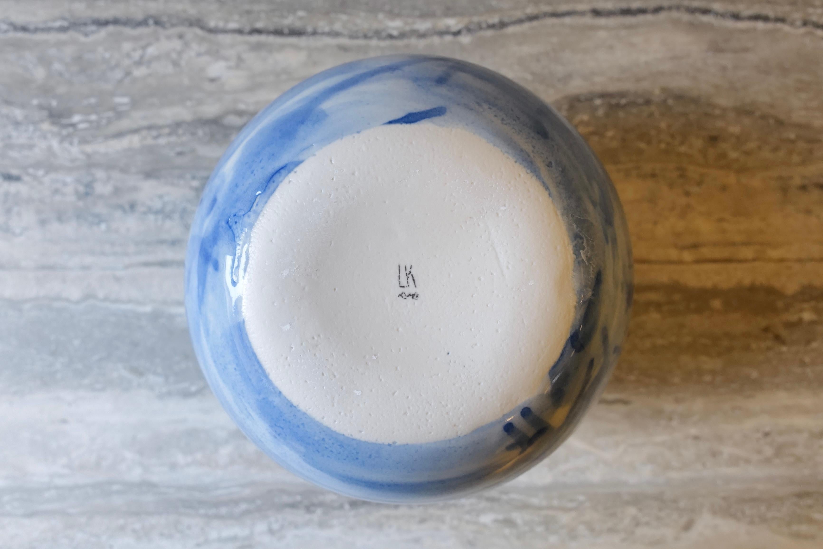 Watercolor Blue Ball Porcelain Vase by Lana Kova In New Condition In New York City, NY