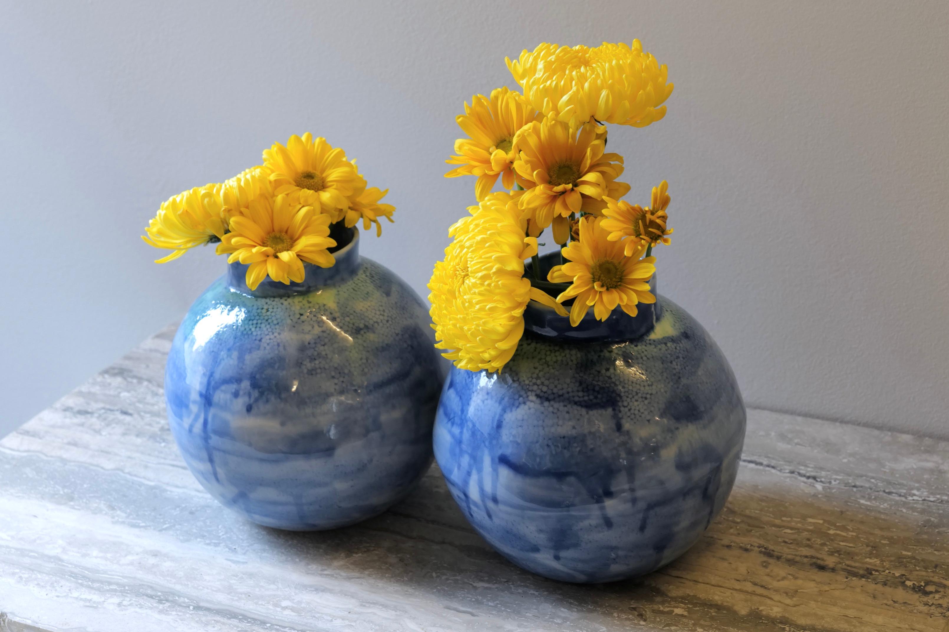 Ceramic Watercolor Blue Ball Vase by Lana Kova
