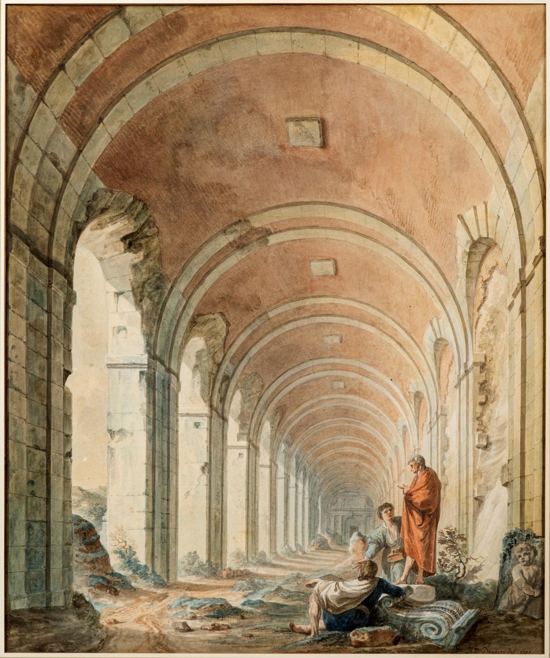 Figures under the terrace of Saint-Germain-en-Laye, watercolour, signed and dated lower right 'J. D. Dugourc del 1781'
Watercolor on paper, with pencil.
Jean-Démosthène Dugourc (Versailles, 23 September 1749 – Paris, 30 April 1825), was a talented