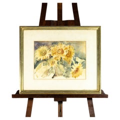 Aquarell Chrysanths Blumen Gemälde von Joaquim Lopes, Portugiesische Schule, 1946