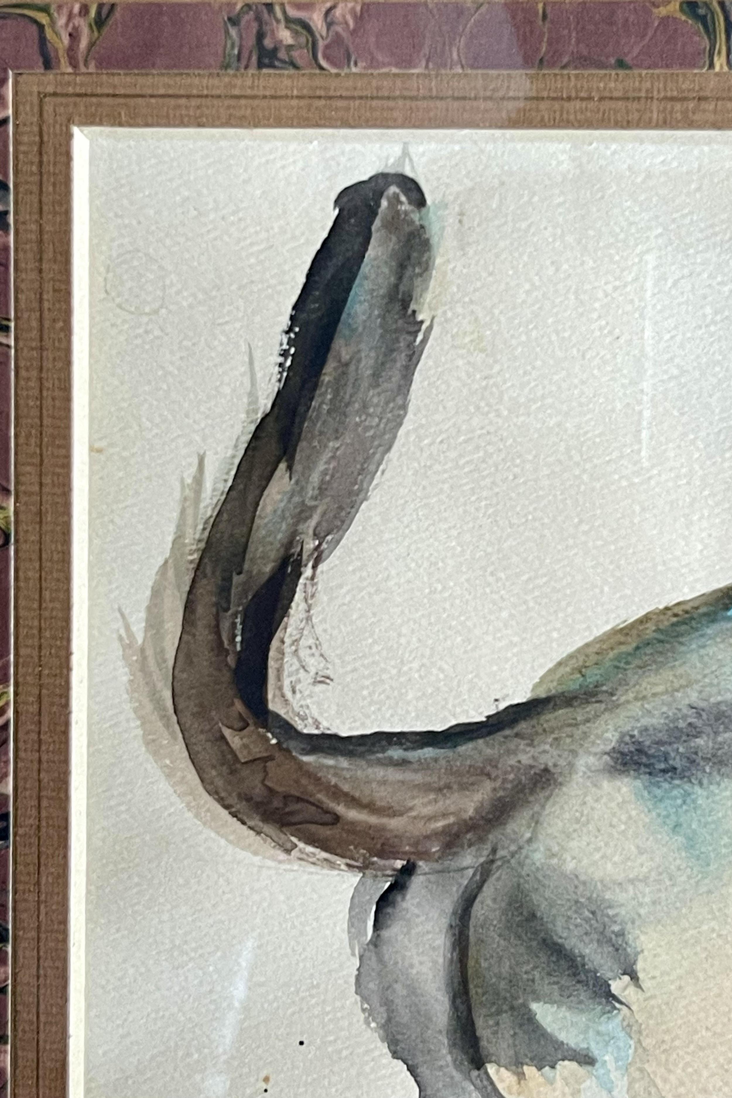 Aquarell mit einer Katze, Rahmen aus Kirschbaumholz, Frankreich 1940. (Holz) im Angebot