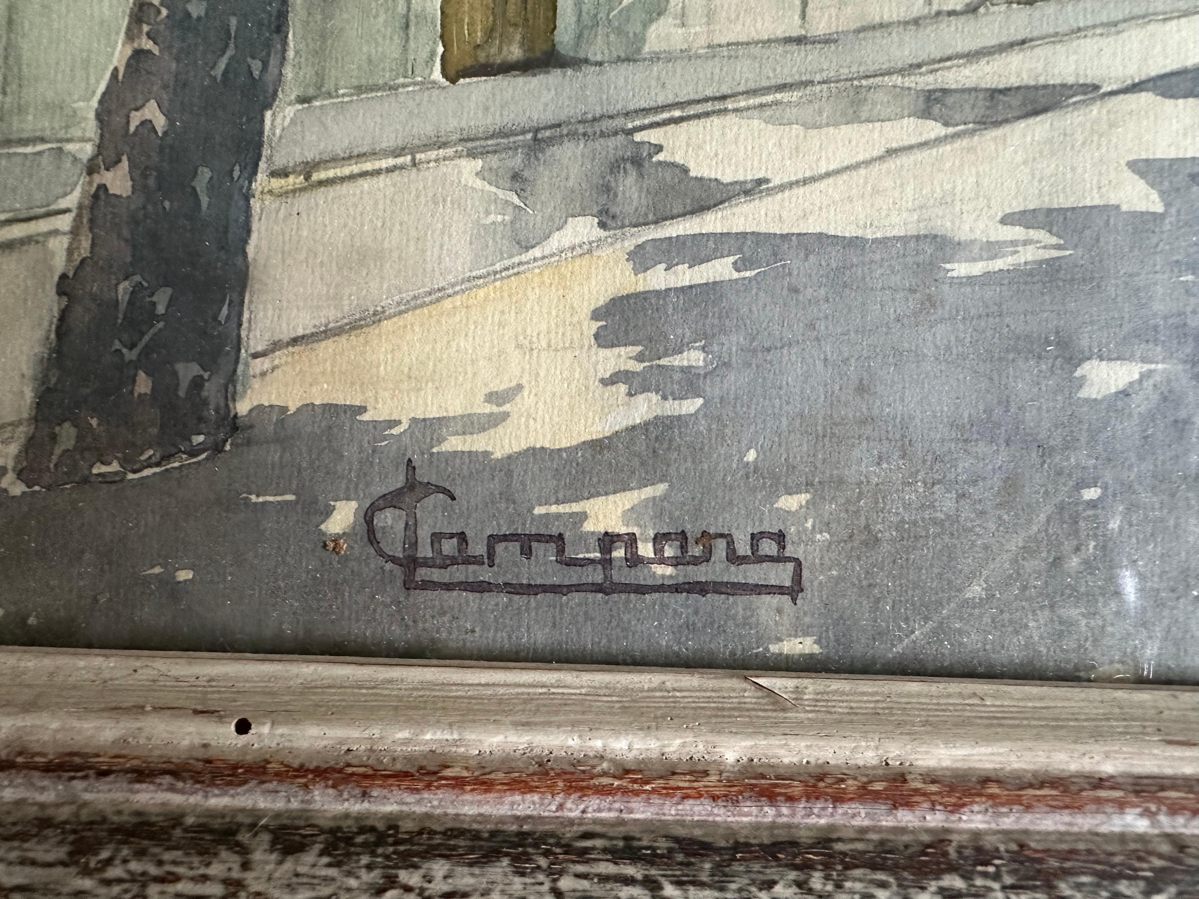 Acuarela que representa una calle de Niza, por Campana, hacia 1920 Art Decó en venta