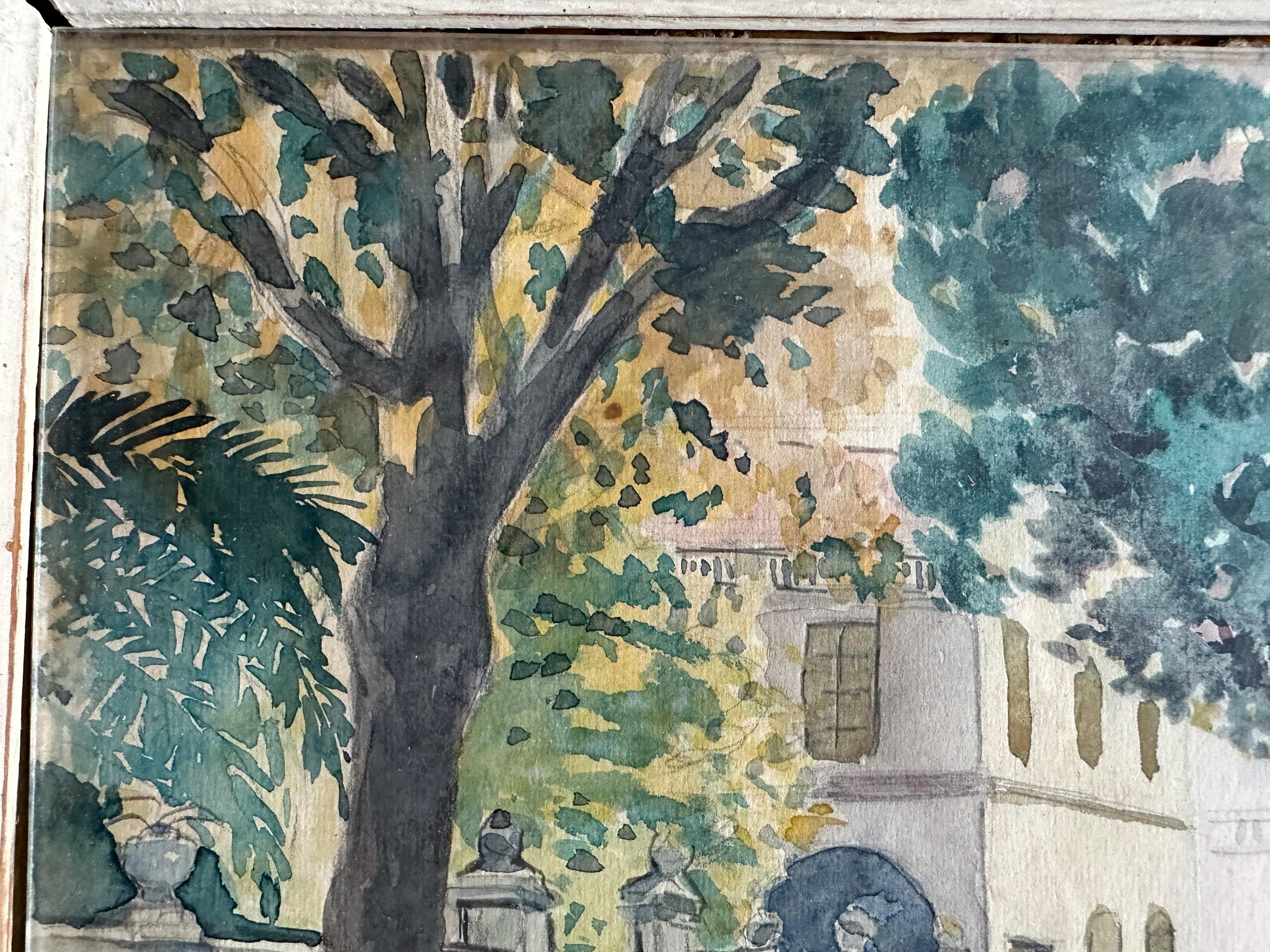 Acuarela que representa una calle de Niza, por Campana, hacia 1920 Francés en venta