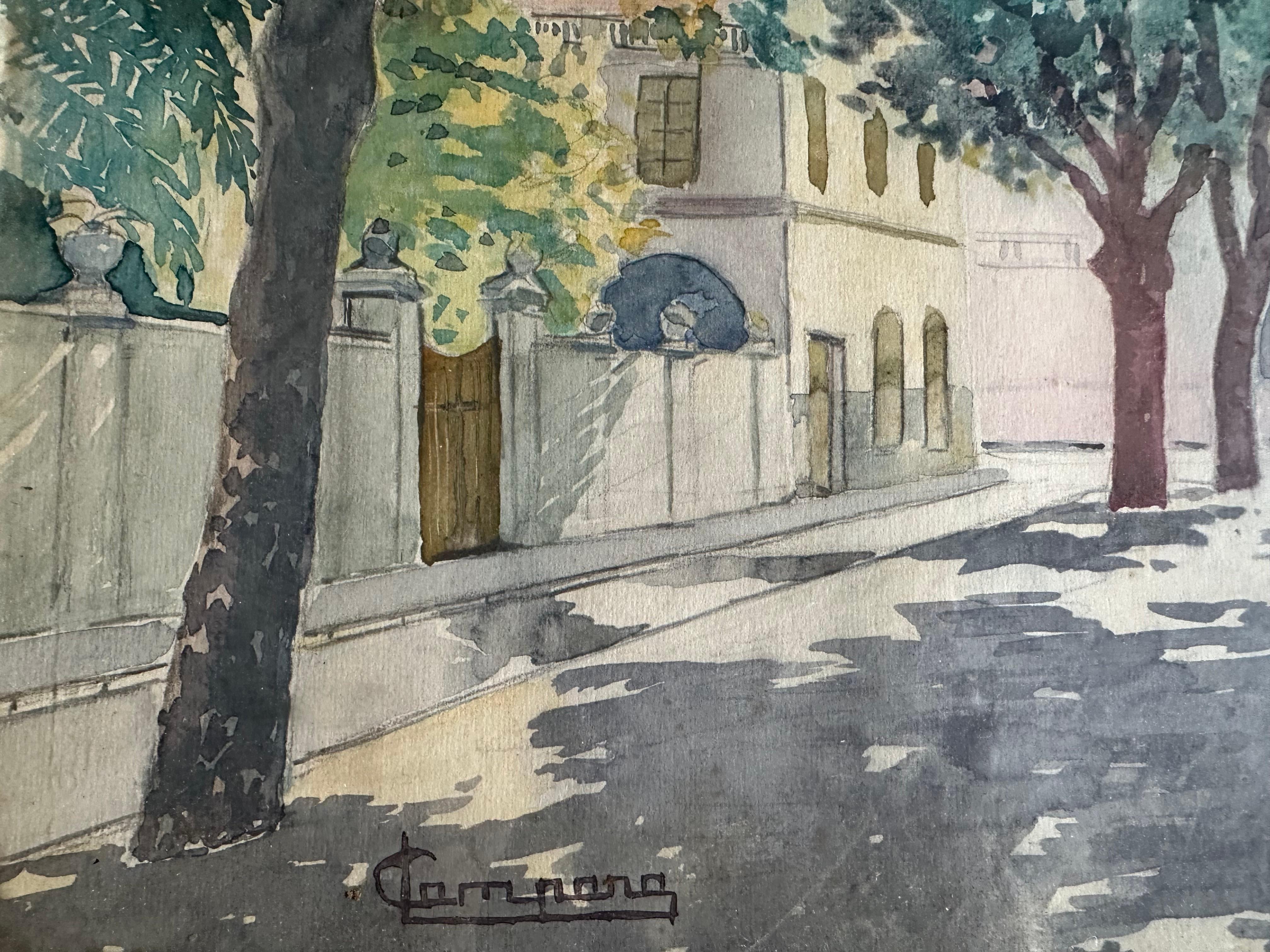 Acuarela que representa una calle de Niza, por Campana, hacia 1920 Tallado a mano en venta