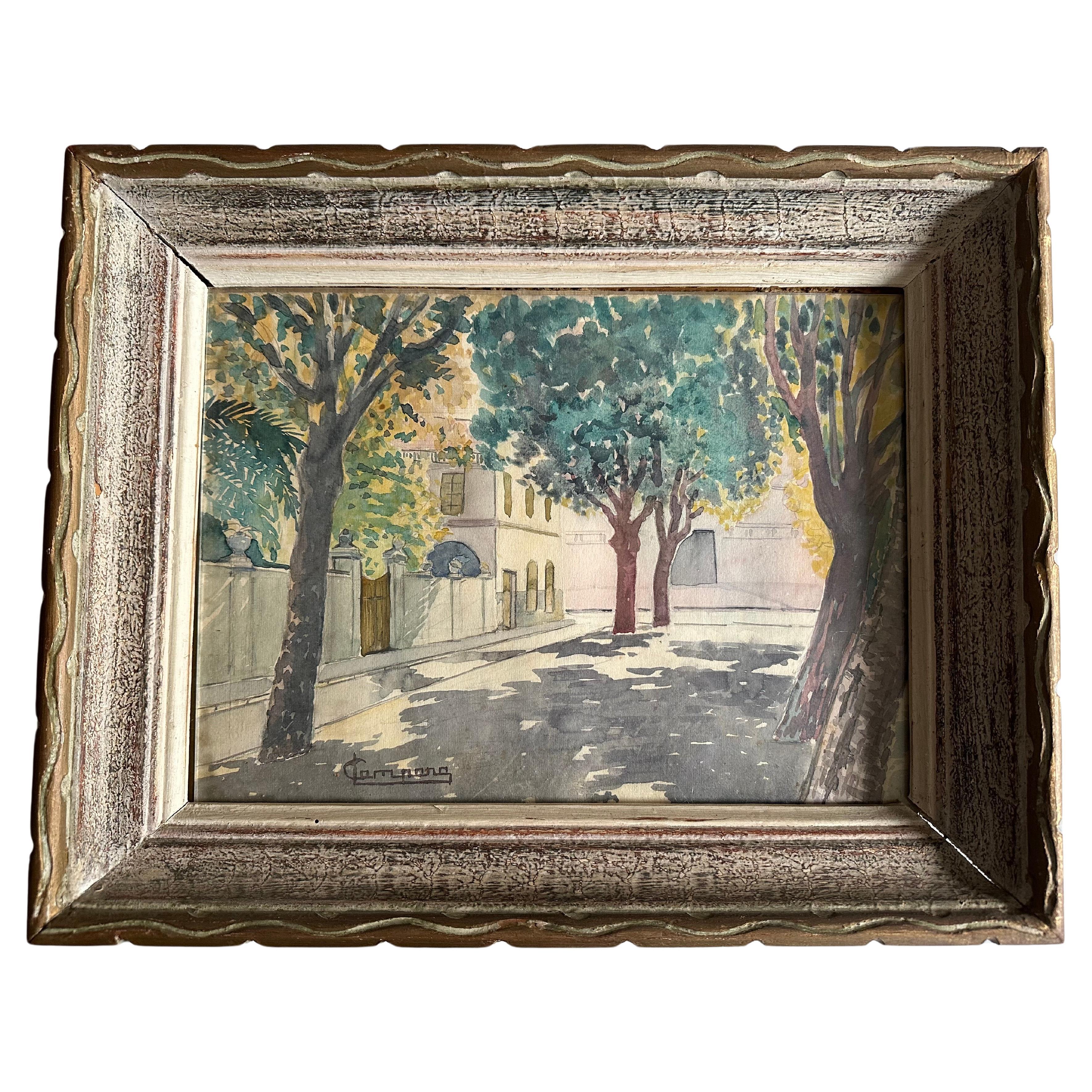 Acuarela que representa una calle de Niza, por Campana, hacia 1920