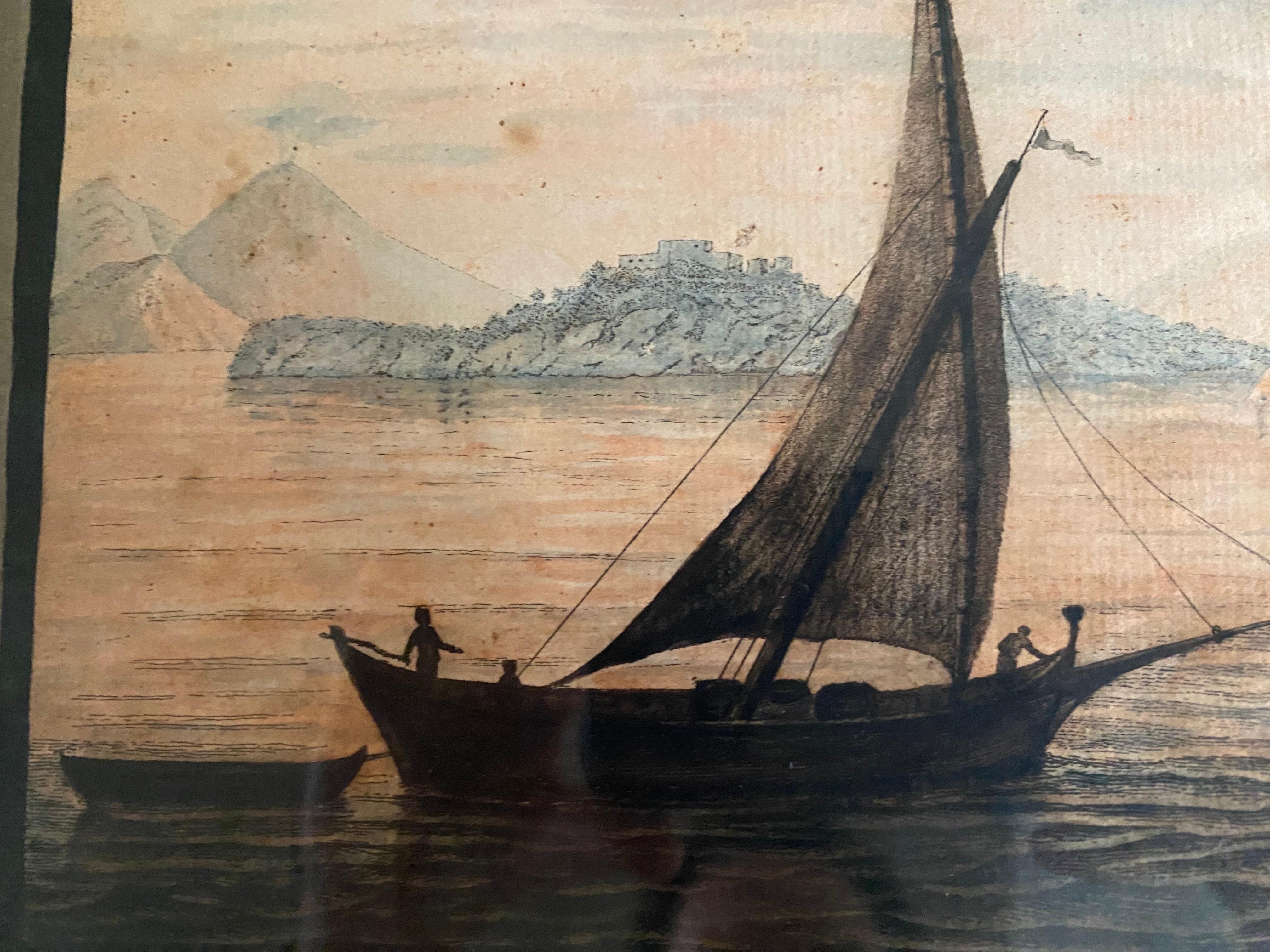 Watercolor Engraving of View of Island Ischia Lacco by Italian Pietro Fabris 4