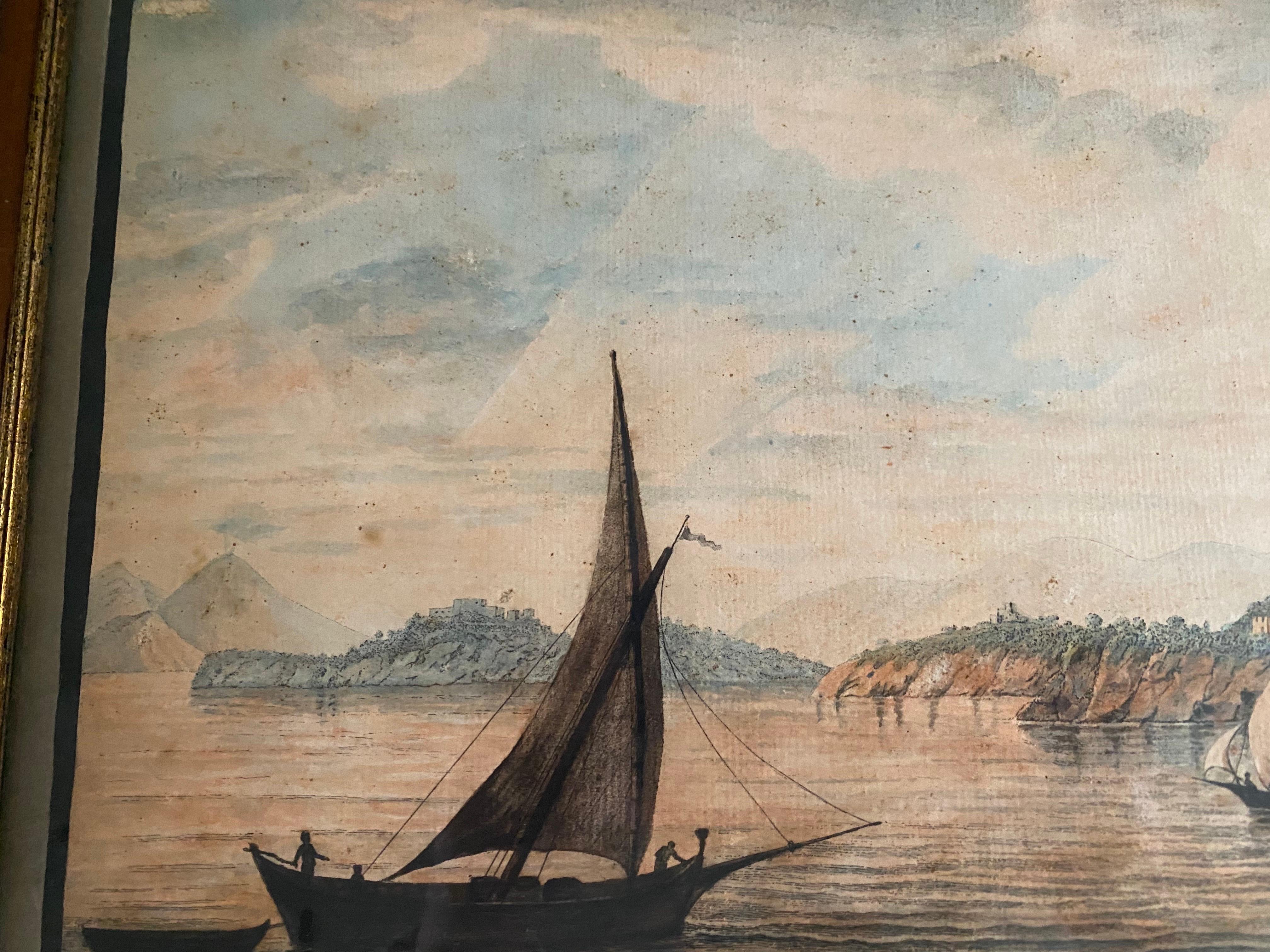 Watercolor Engraving of View of Island Ischia Lacco by Italian Pietro Fabris 2