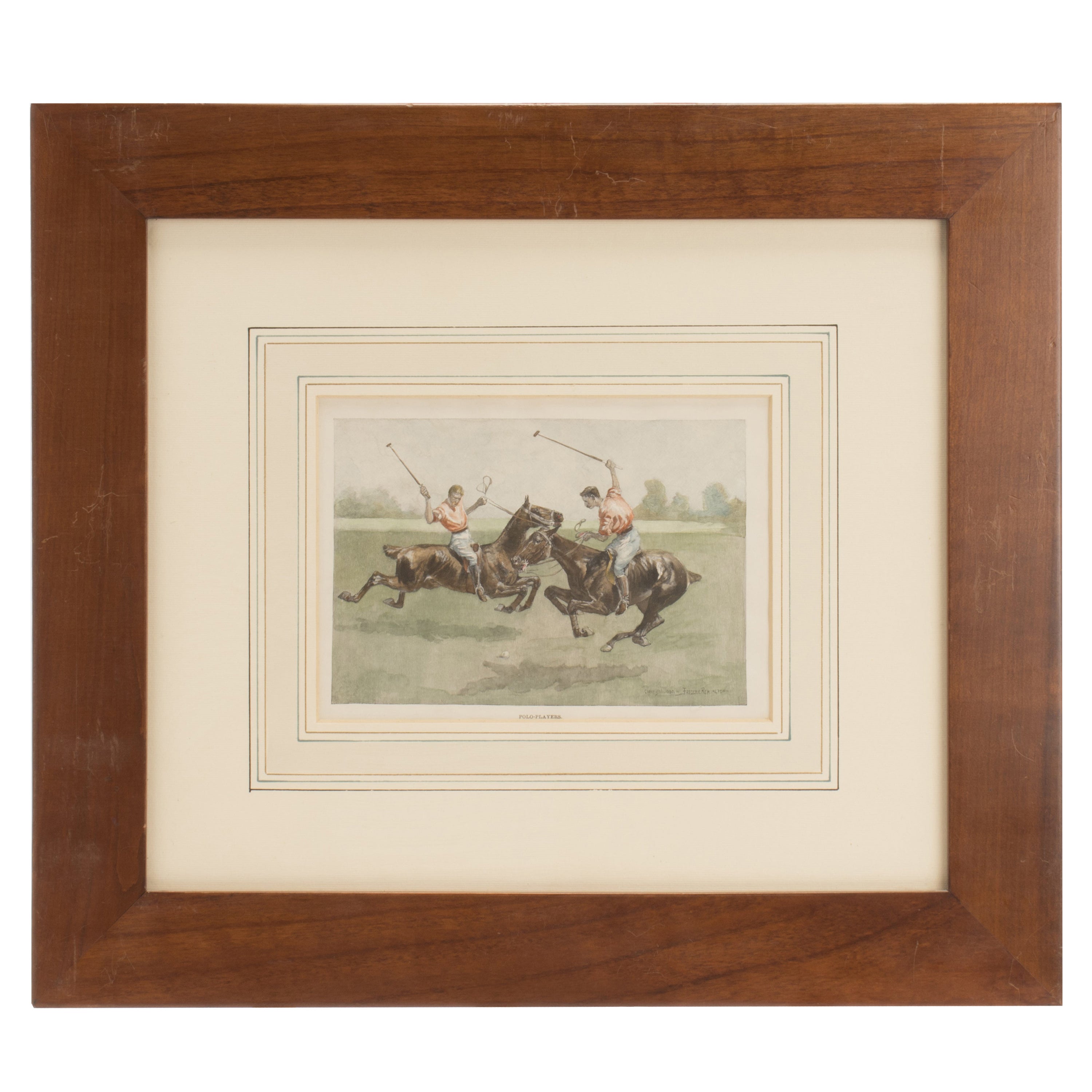 Impression à l'aquarelle représentant des joueurs de polo, États-Unis, 1900