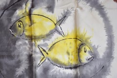 "WaterColor Fishes" Whimsical Silk Scarf