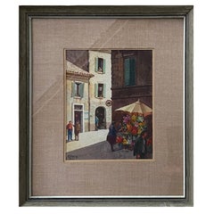 Aquarelle Flower Stall Rome d'Henry Gasser