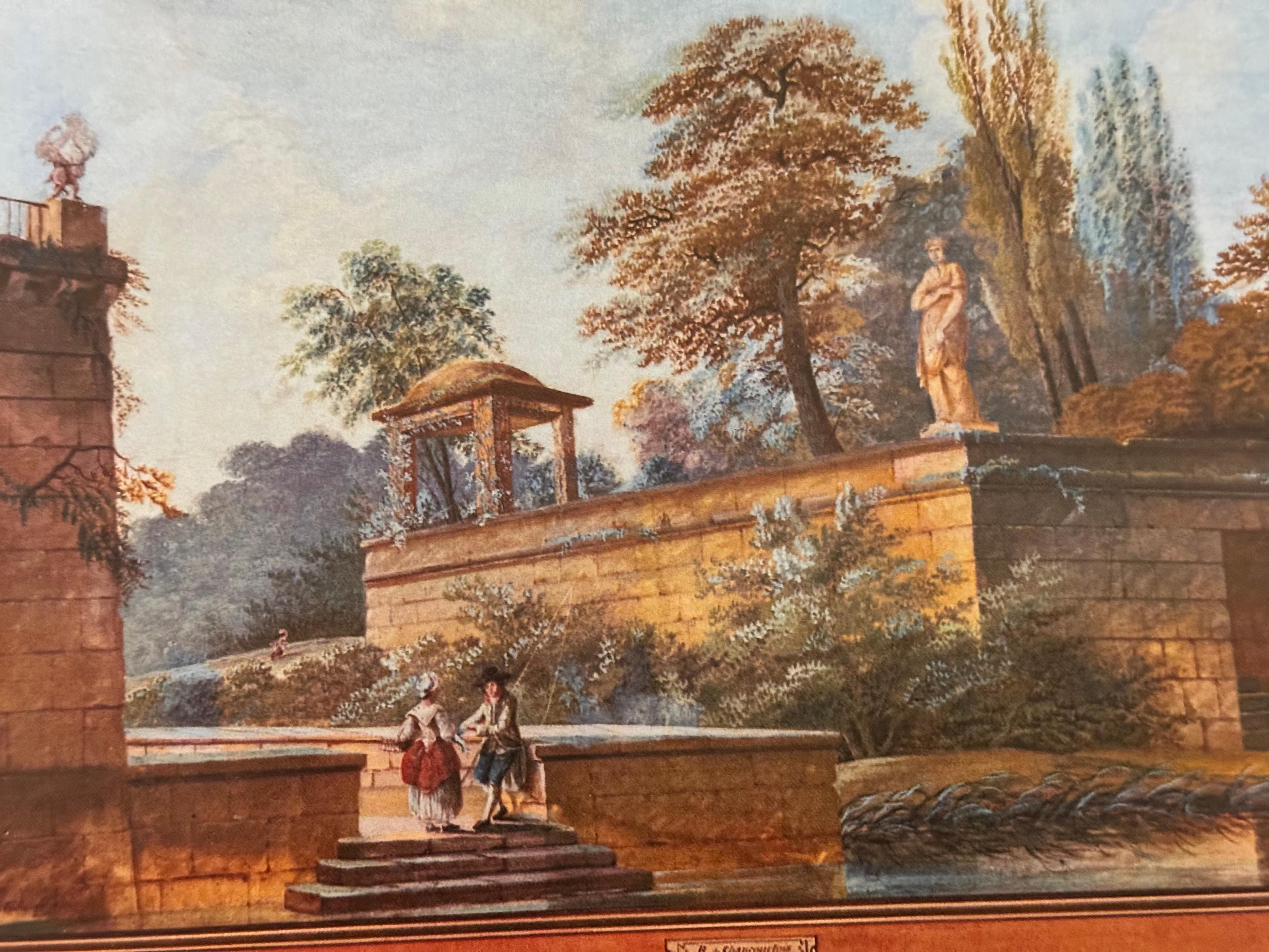 Acuarela , jardín de un palacio italiano Luis XVI en venta