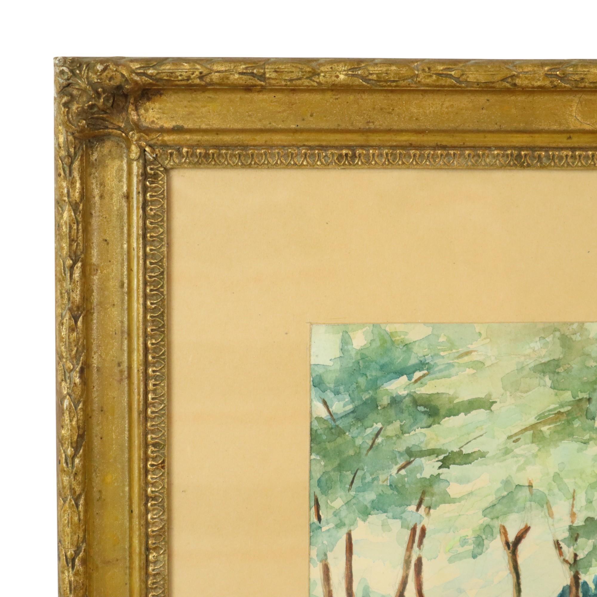 Aquarell José Wolff Kunst Gemälde hölzernen Barock Stil Rahmen 1924 im Angebot 3