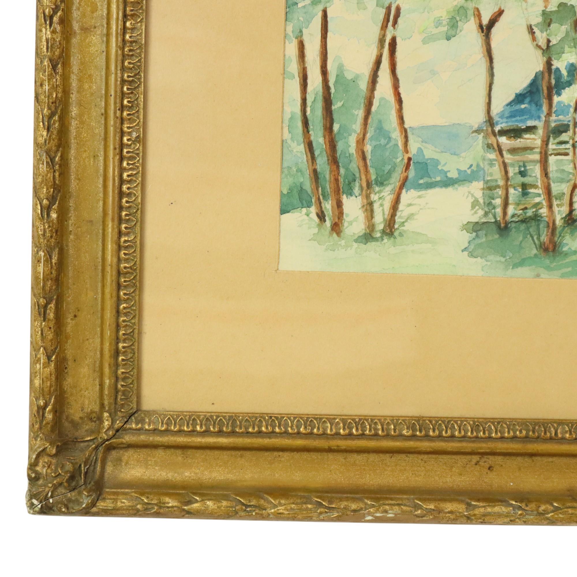 Aquarell José Wolff Kunst Gemälde hölzernen Barock Stil Rahmen 1924 im Angebot 4