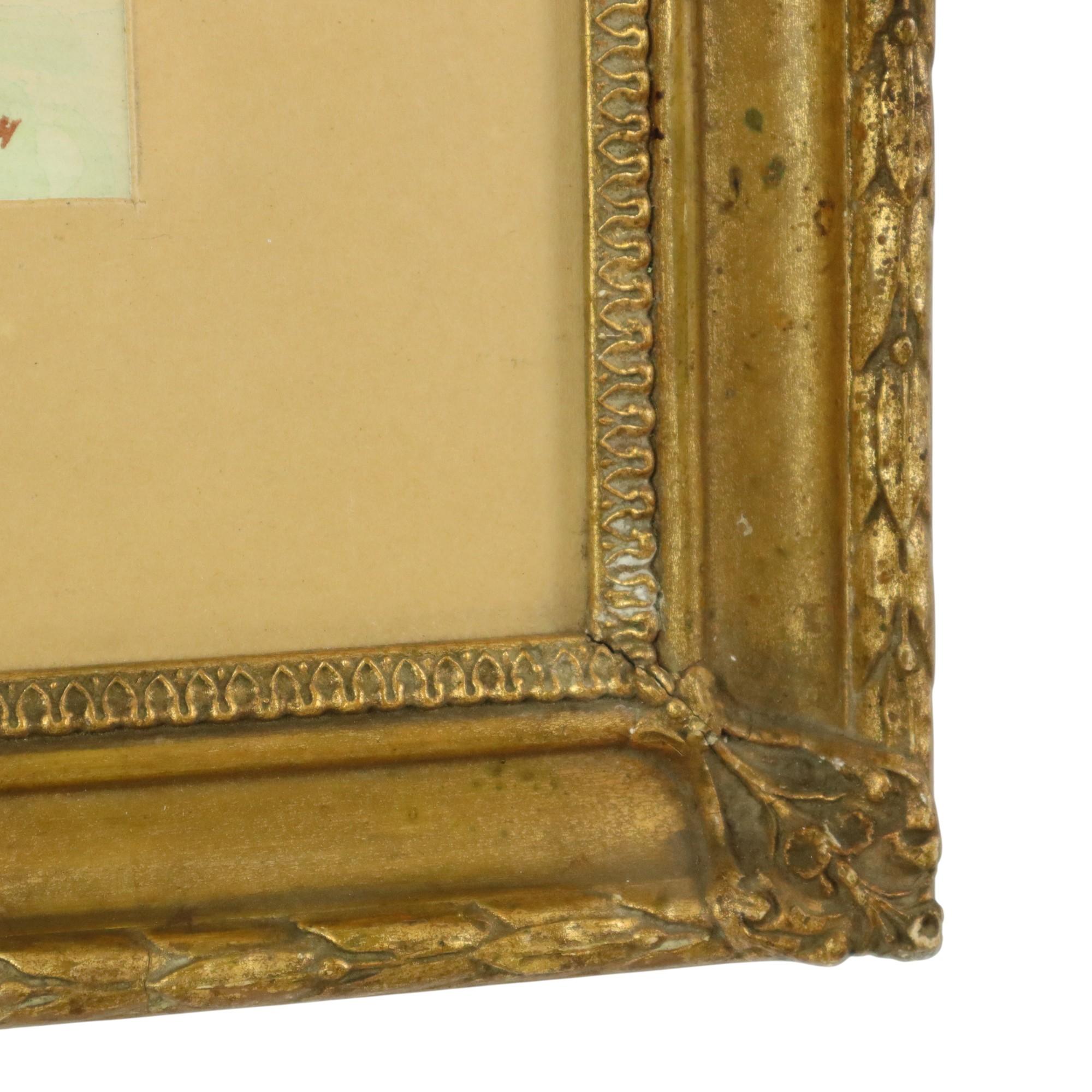 Aquarell José Wolff Kunst Gemälde hölzernen Barock Stil Rahmen 1924 im Angebot 7