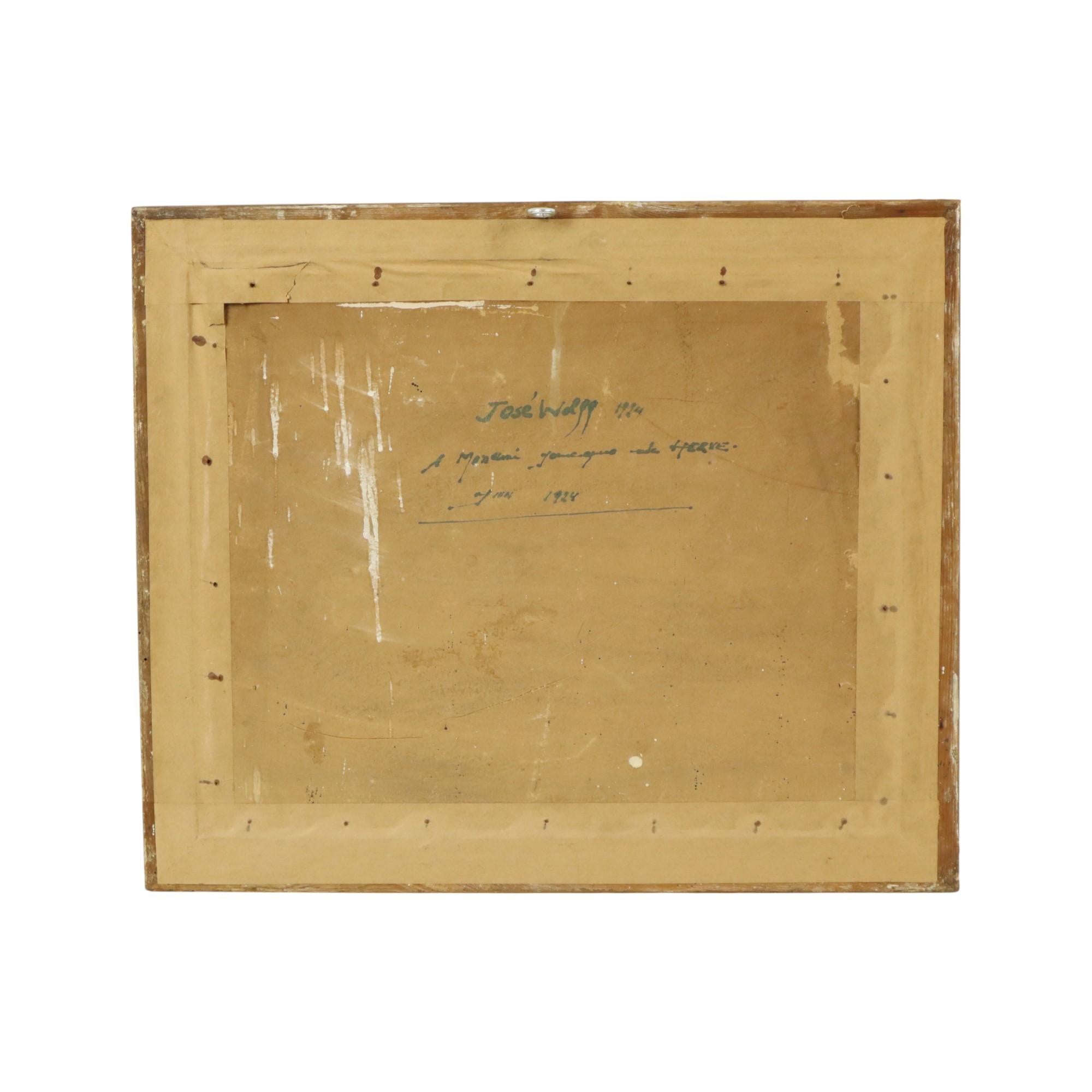 Aquarell José Wolff Kunst Gemälde hölzernen Barock Stil Rahmen 1924 im Angebot 8