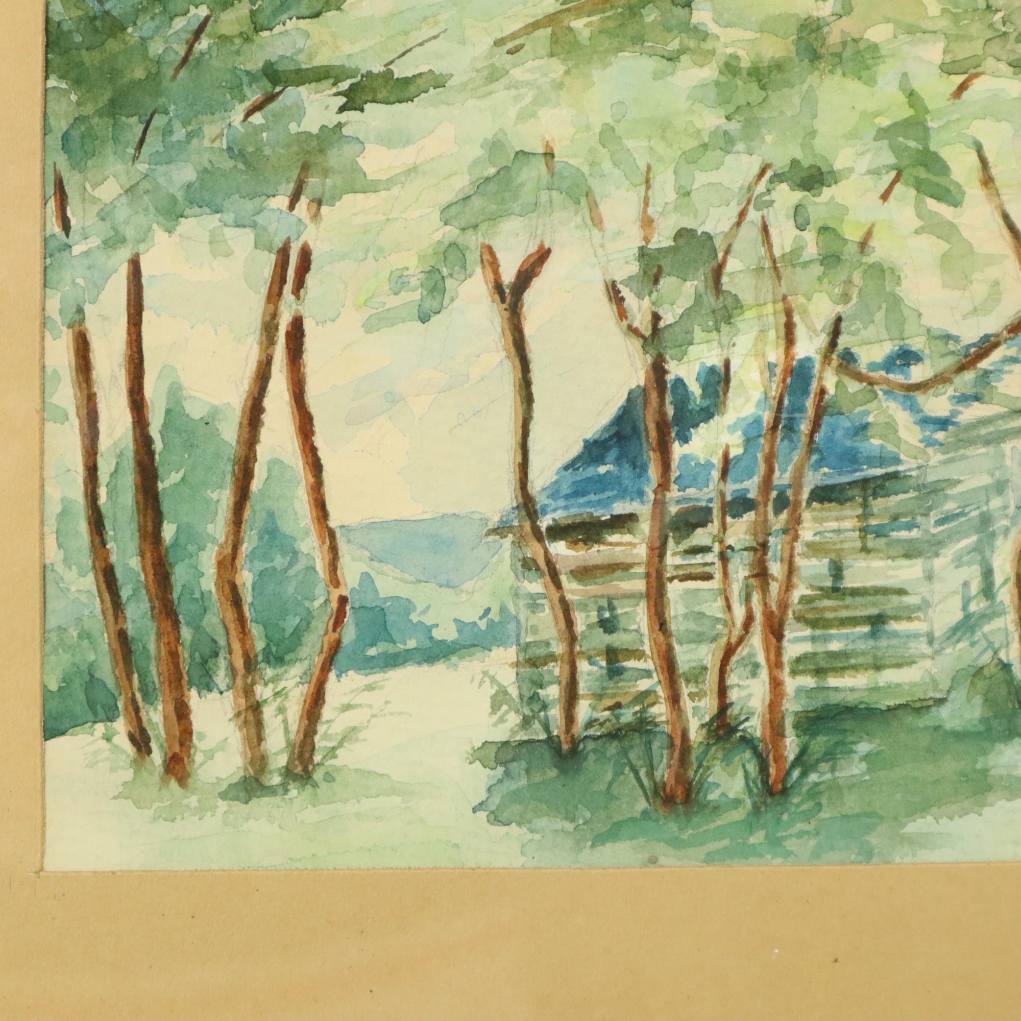 Aquarell José Wolff Kunst Gemälde hölzernen Barock Stil Rahmen 1924 (Handbemalt) im Angebot