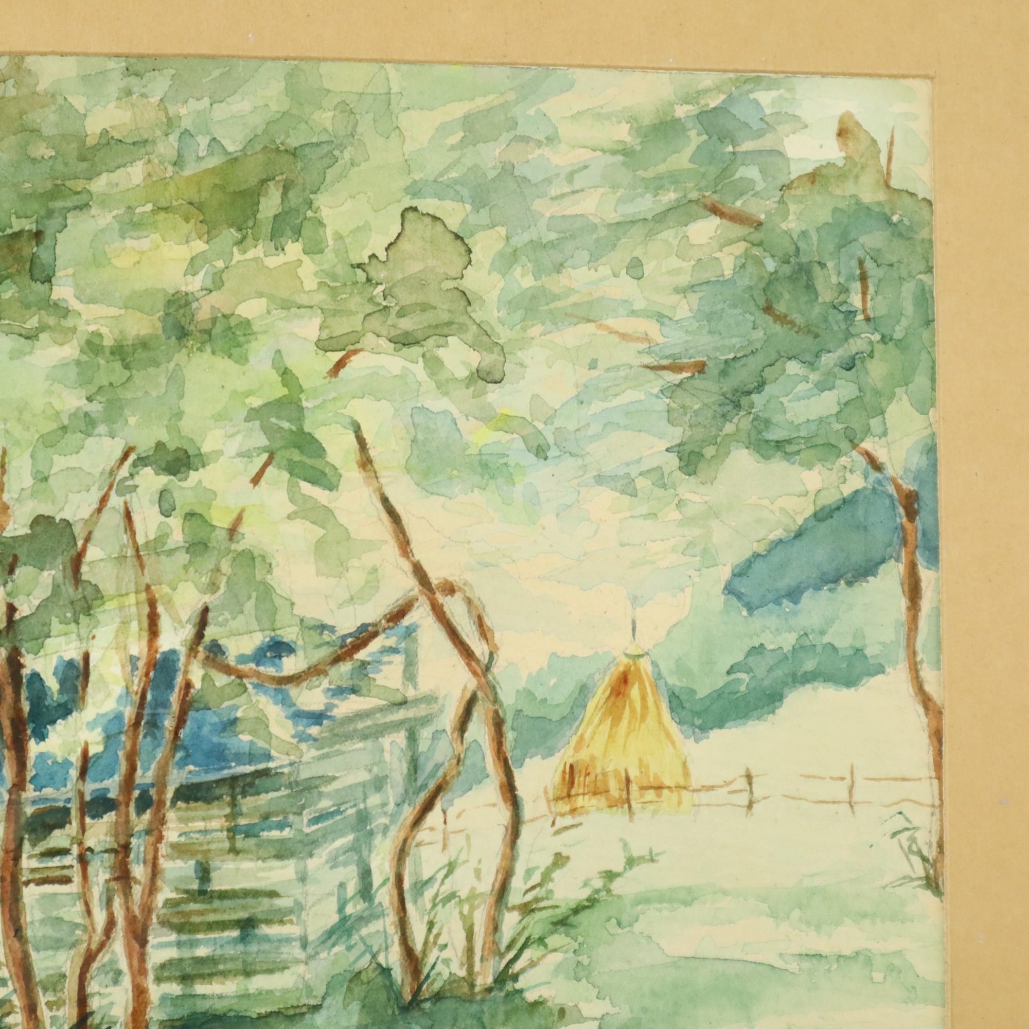 Aquarell José Wolff Kunst Gemälde hölzernen Barock Stil Rahmen 1924 im Zustand „Gut“ im Angebot in Poperinge, BE