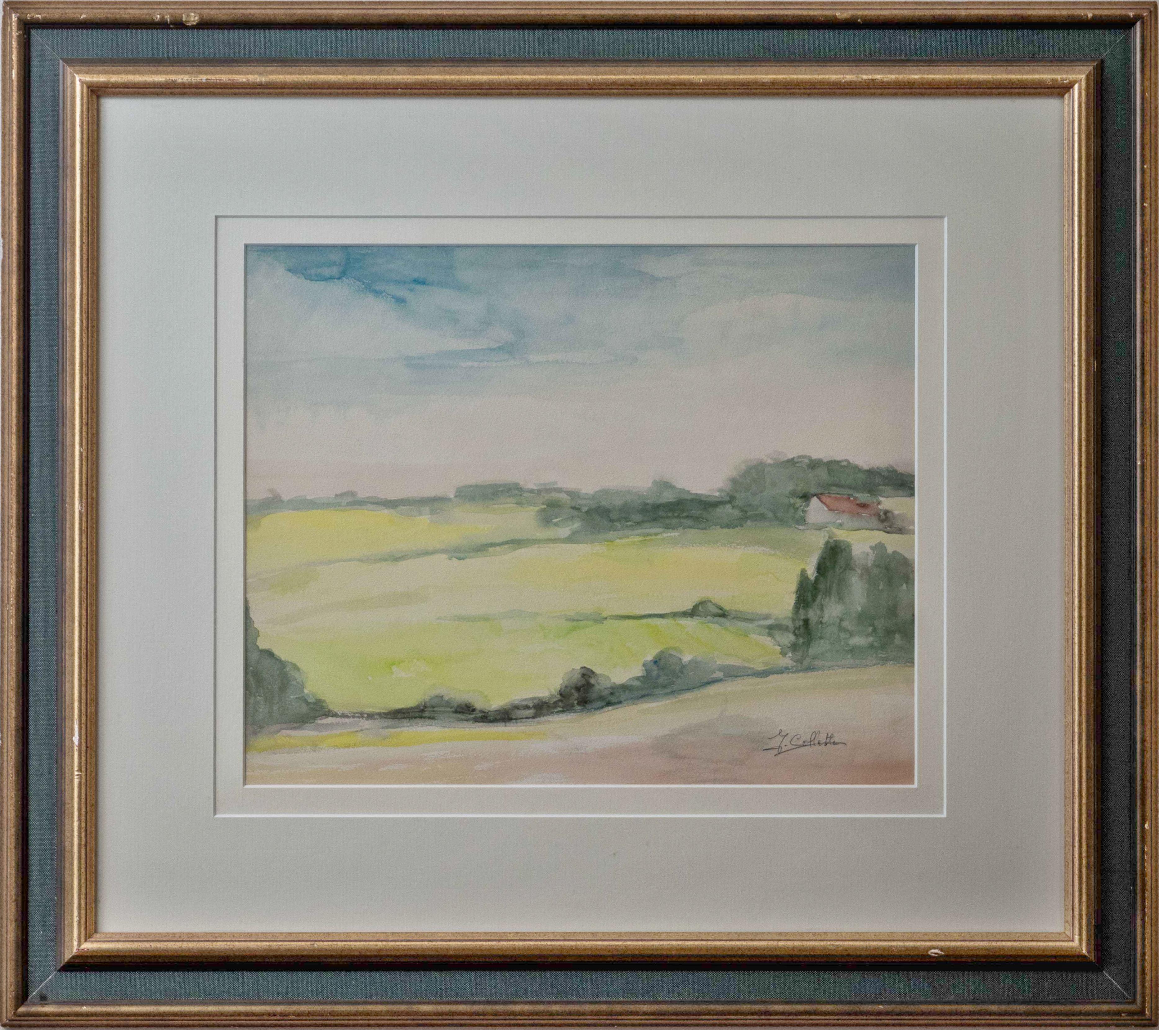 Watercolor landscape painting by L. Collette

This delicate watercolor captures a peaceful landscape. where the horizon is lost in the soft, light shades of the sky. The painting, signed by the artist L. Collette, exudes an atmosphere of tranquility