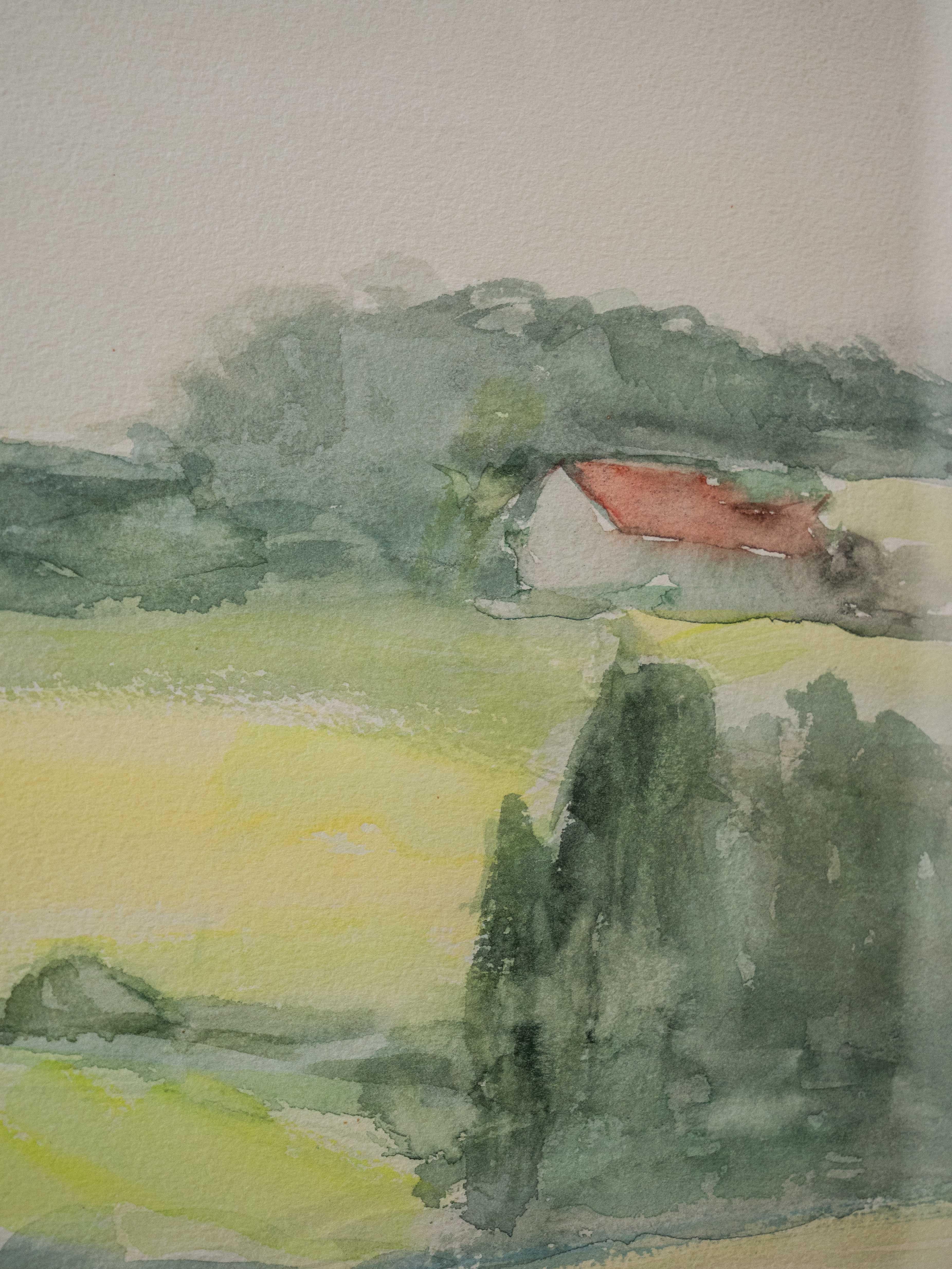 French Watercolor landscape painting by L. Collette For Sale