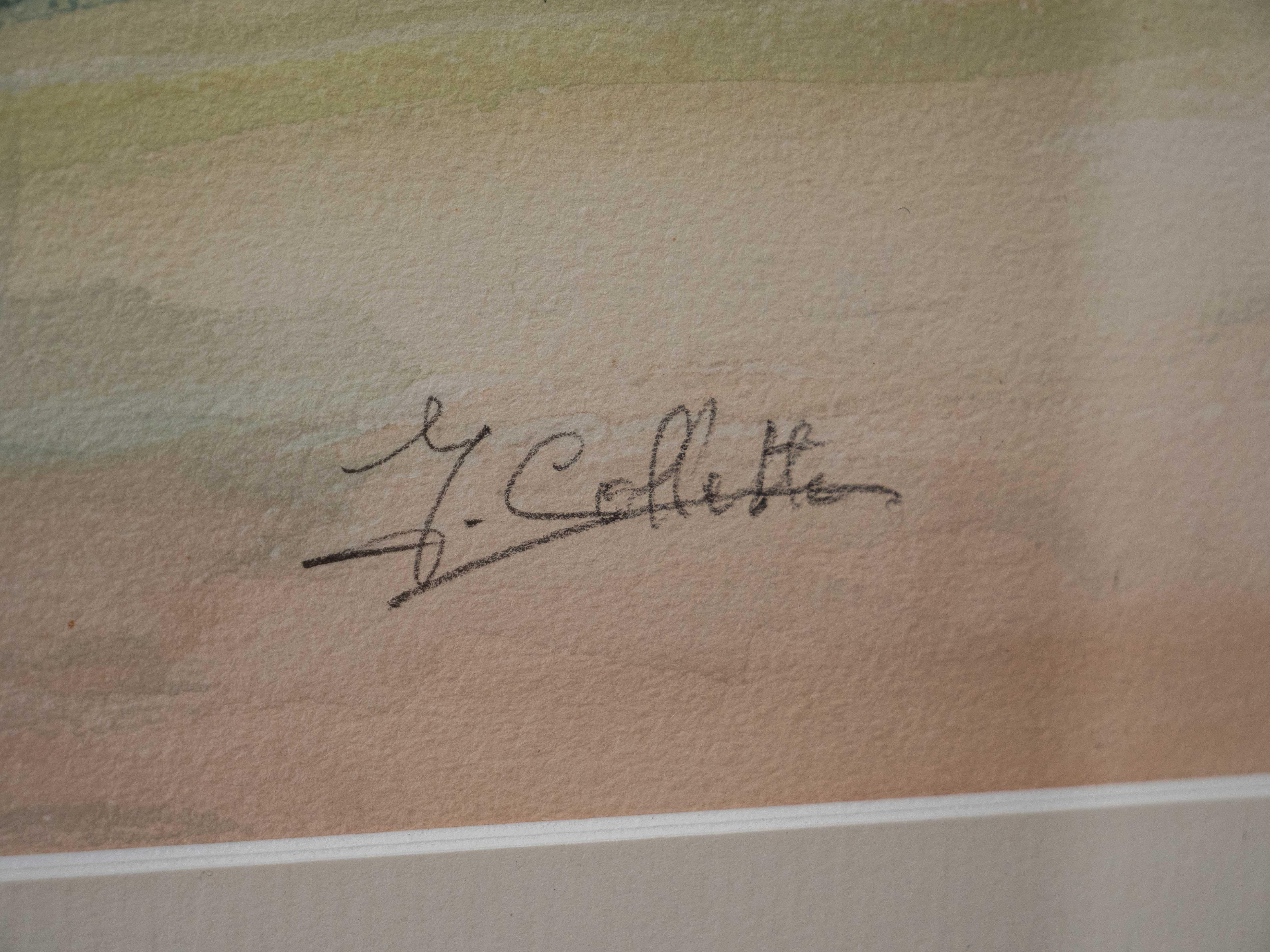 Painted Watercolor landscape painting by L. Collette For Sale
