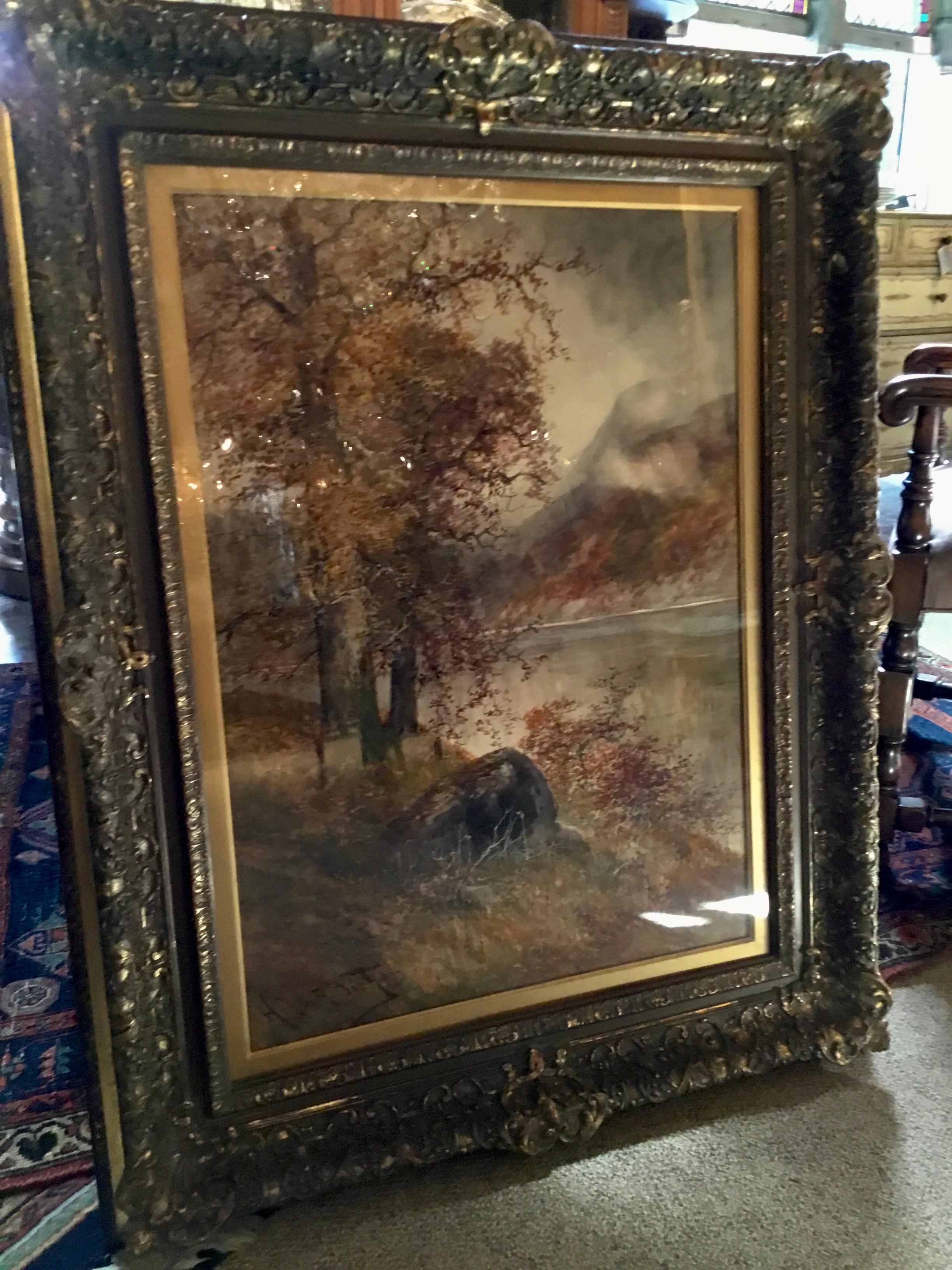 Watercolor Landscape Painting in Antique Frame by Hugo A. Fisher 1854-1916 4