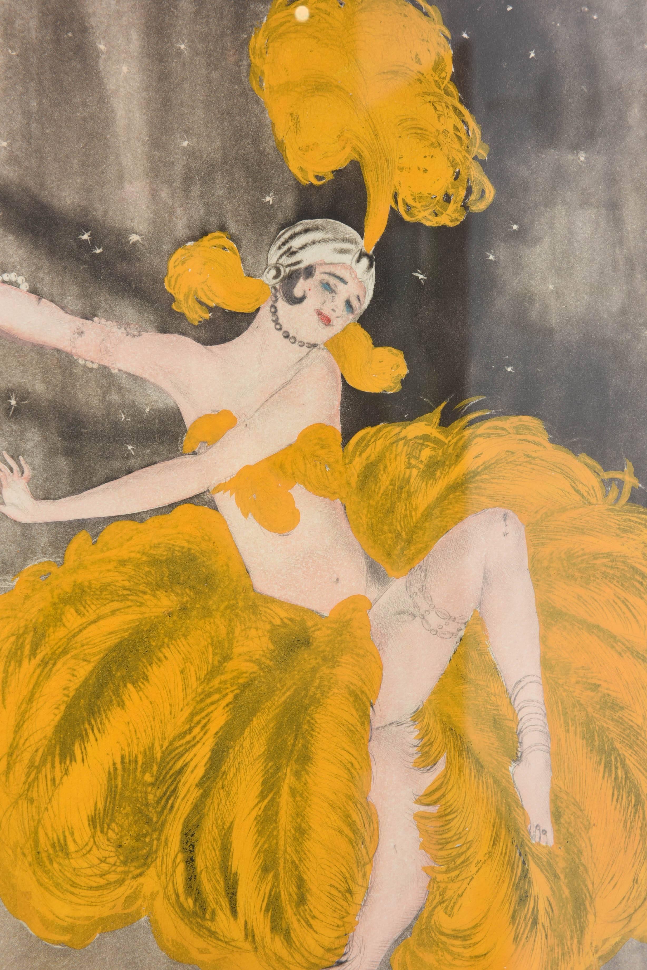 American Watercolor of a Art Deco Burlesque Dancer