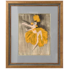 Antique Watercolor of a Art Deco Burlesque Dancer
