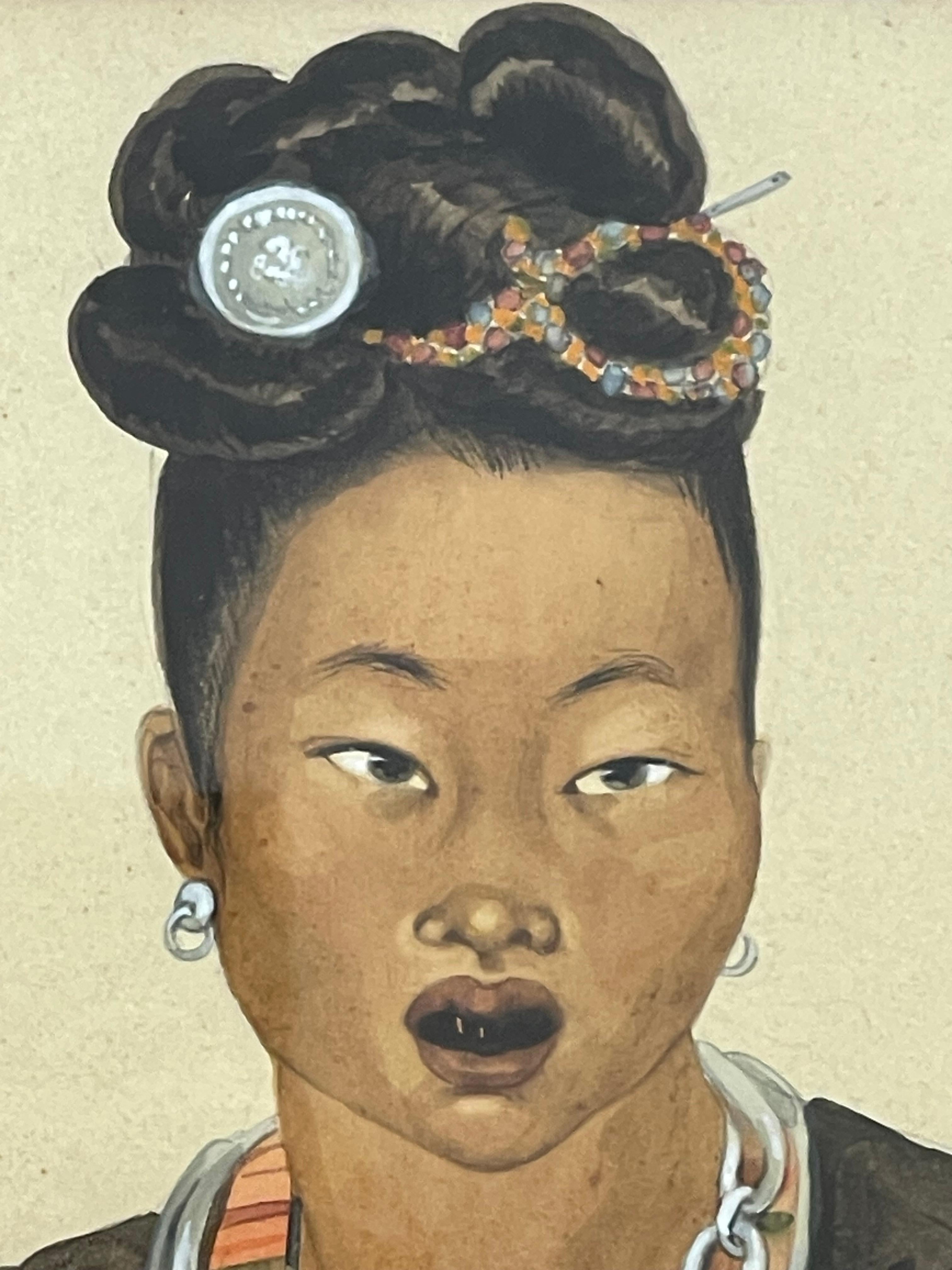 Asian Watercolor of a child and a woman 