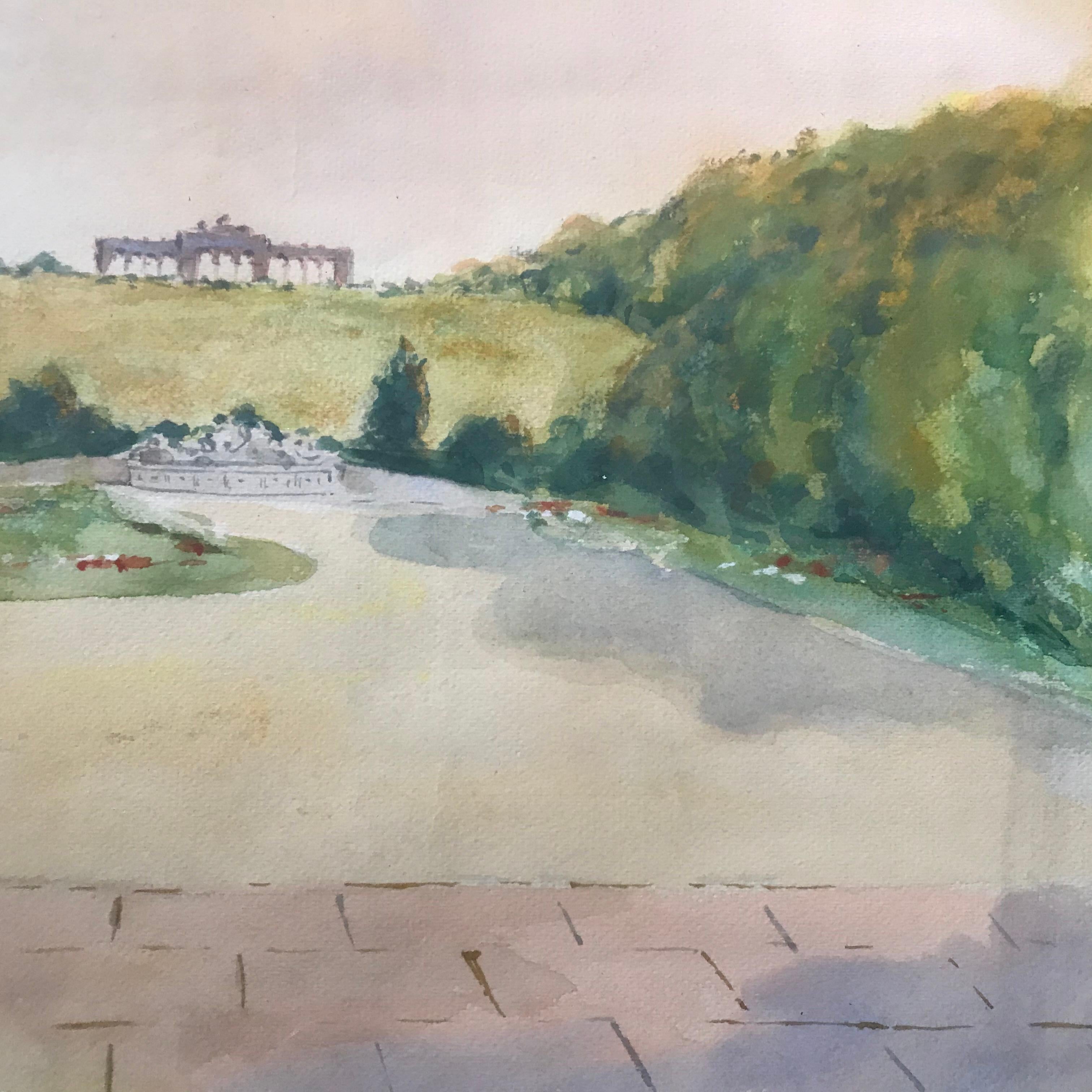 Watercolor of a French Castle by Unknown Artist In Good Condition For Sale In Pasadena, CA